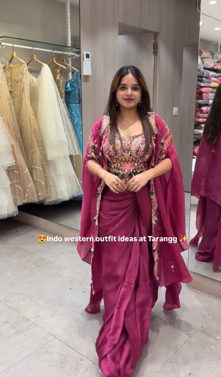 Indo-Western Draped Dhoti Set with Long Shrug (For Size Details See Description)