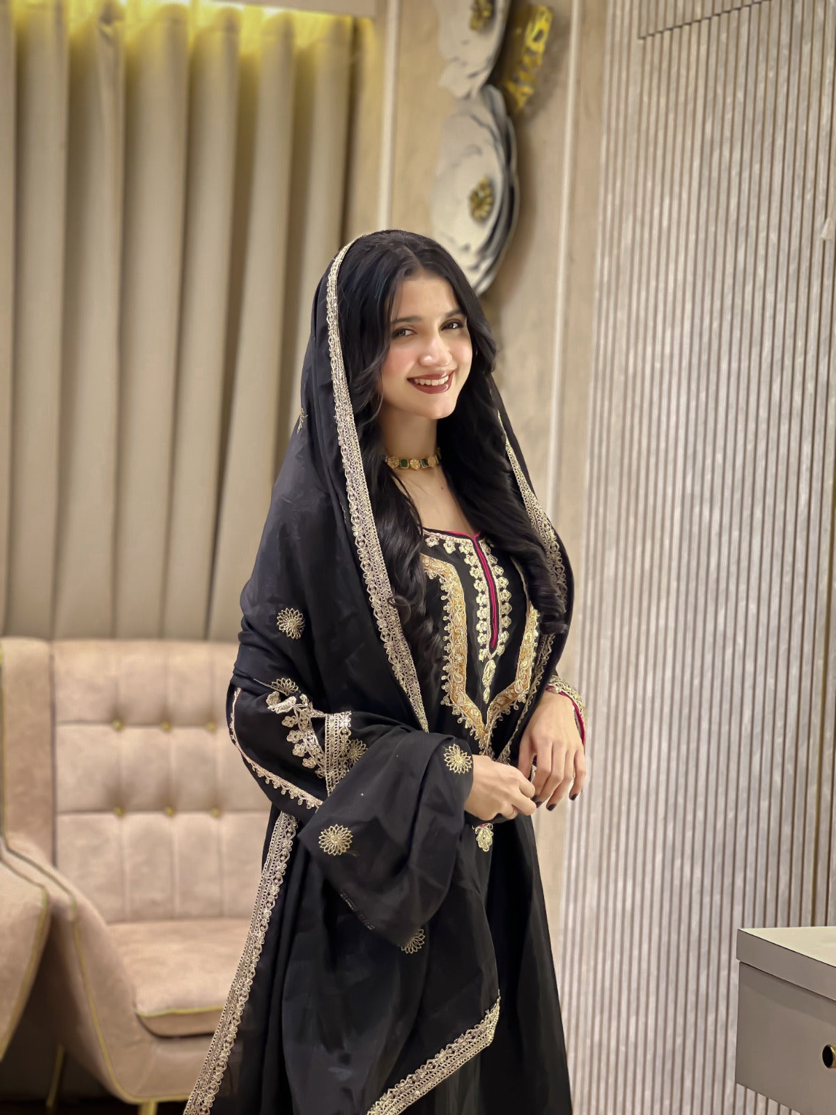 FESTIVAL ETHNIC OUTFIT SEQUENCE EMBROIDERY ON SILK FABRIC TOP AND PLAZZO WITH DUPATTA SET (For Other Size Details See Description)