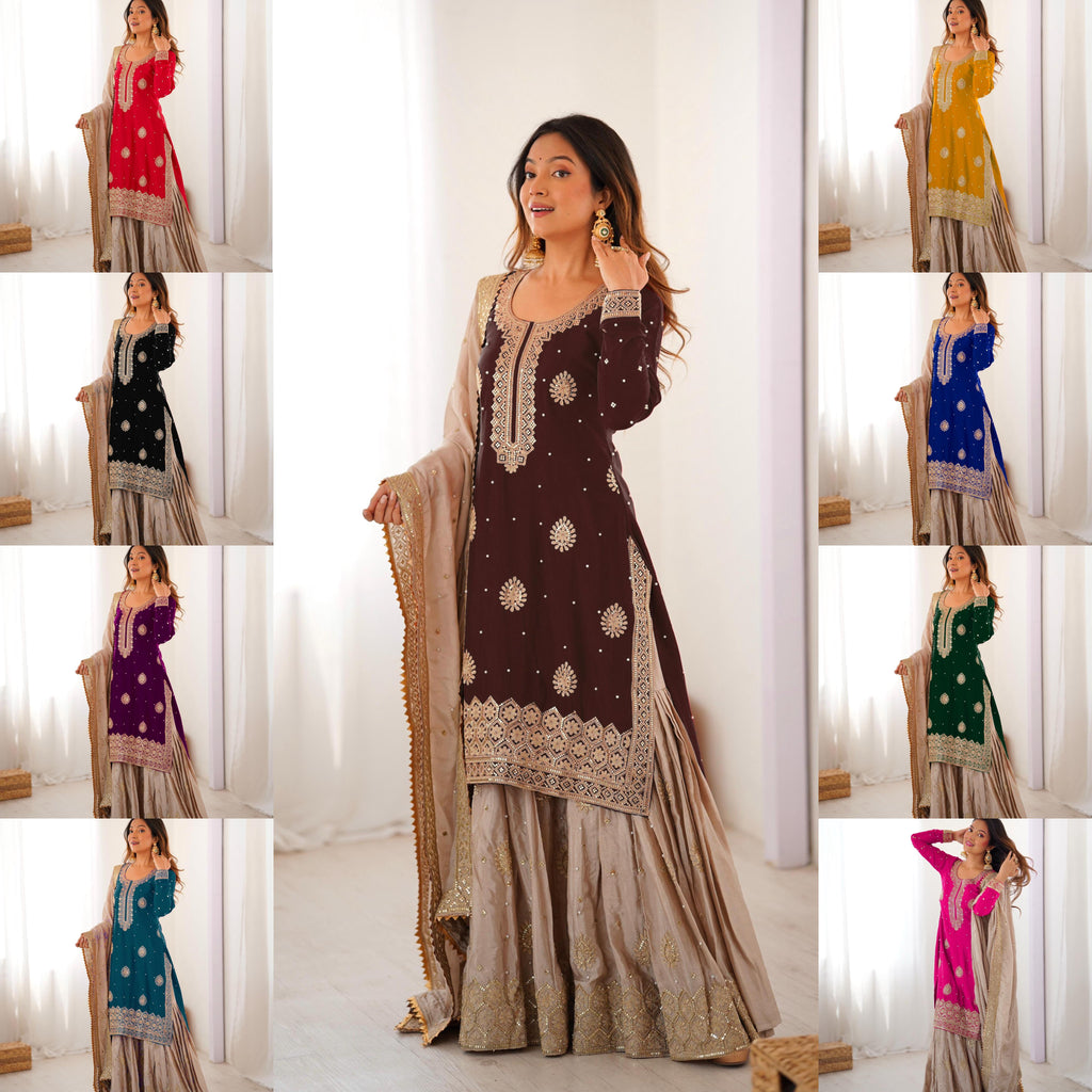 Vastrahut Ethnic Motifs Embroidered Sharara Set with Dupatta ( For Size Details See Description)