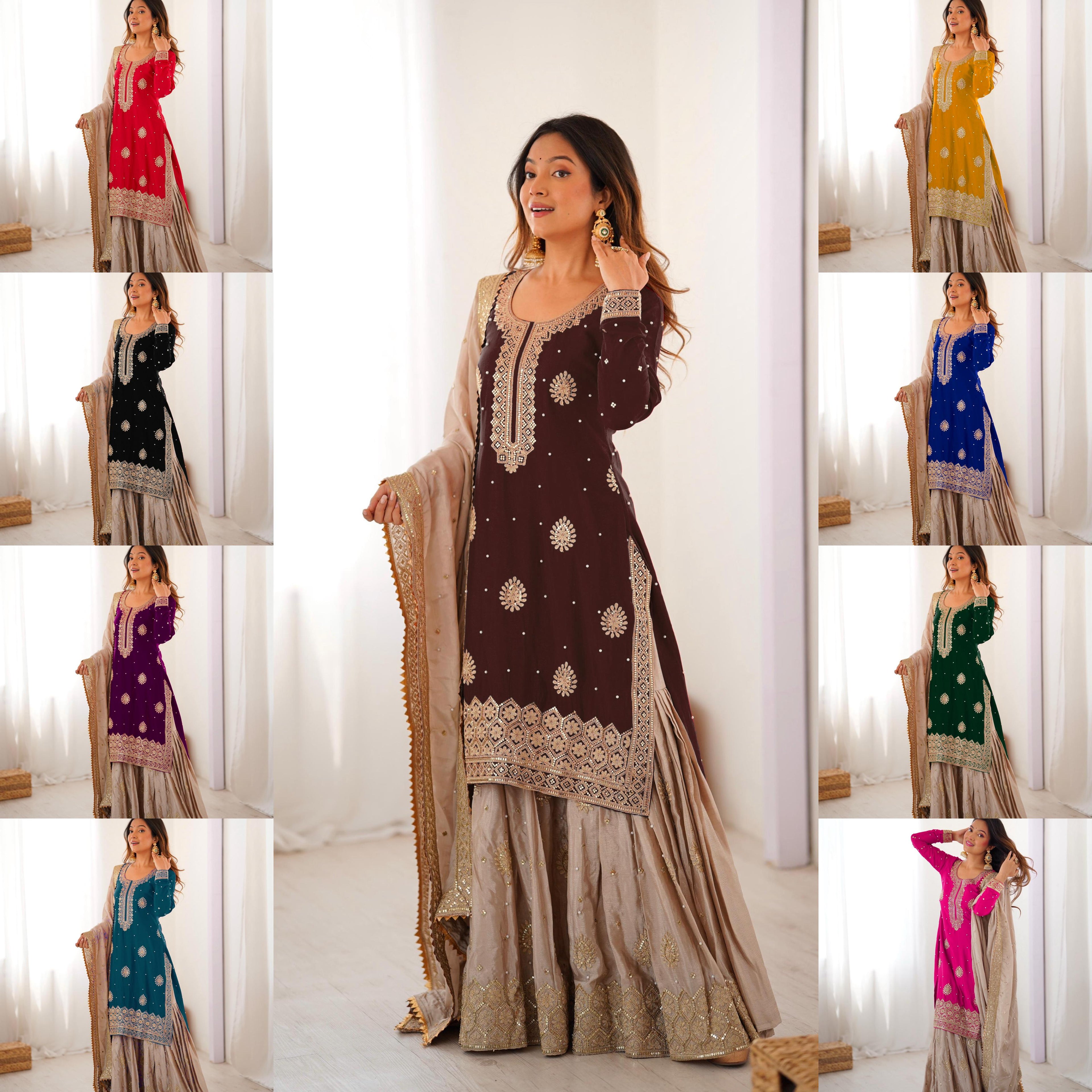 Vastrahut Ethnic Motifs Embroidered Sharara Set with Dupatta ( For Size Details See Description)
