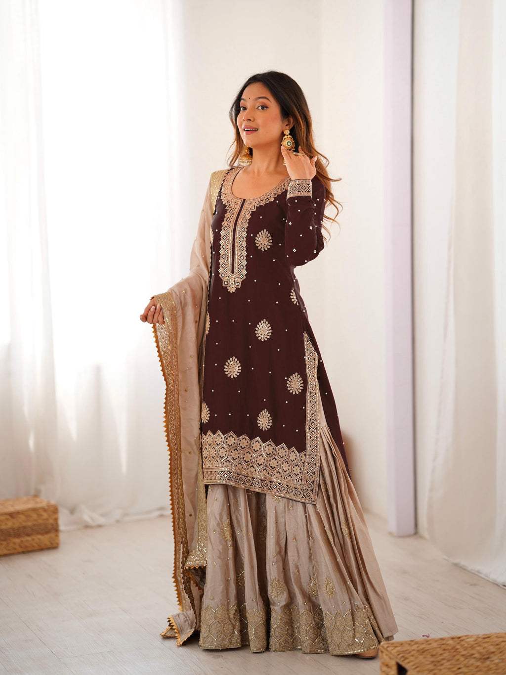 Vastrahut Ethnic Motifs Embroidered Sharara Set with Dupatta ( For Size Details See Description)