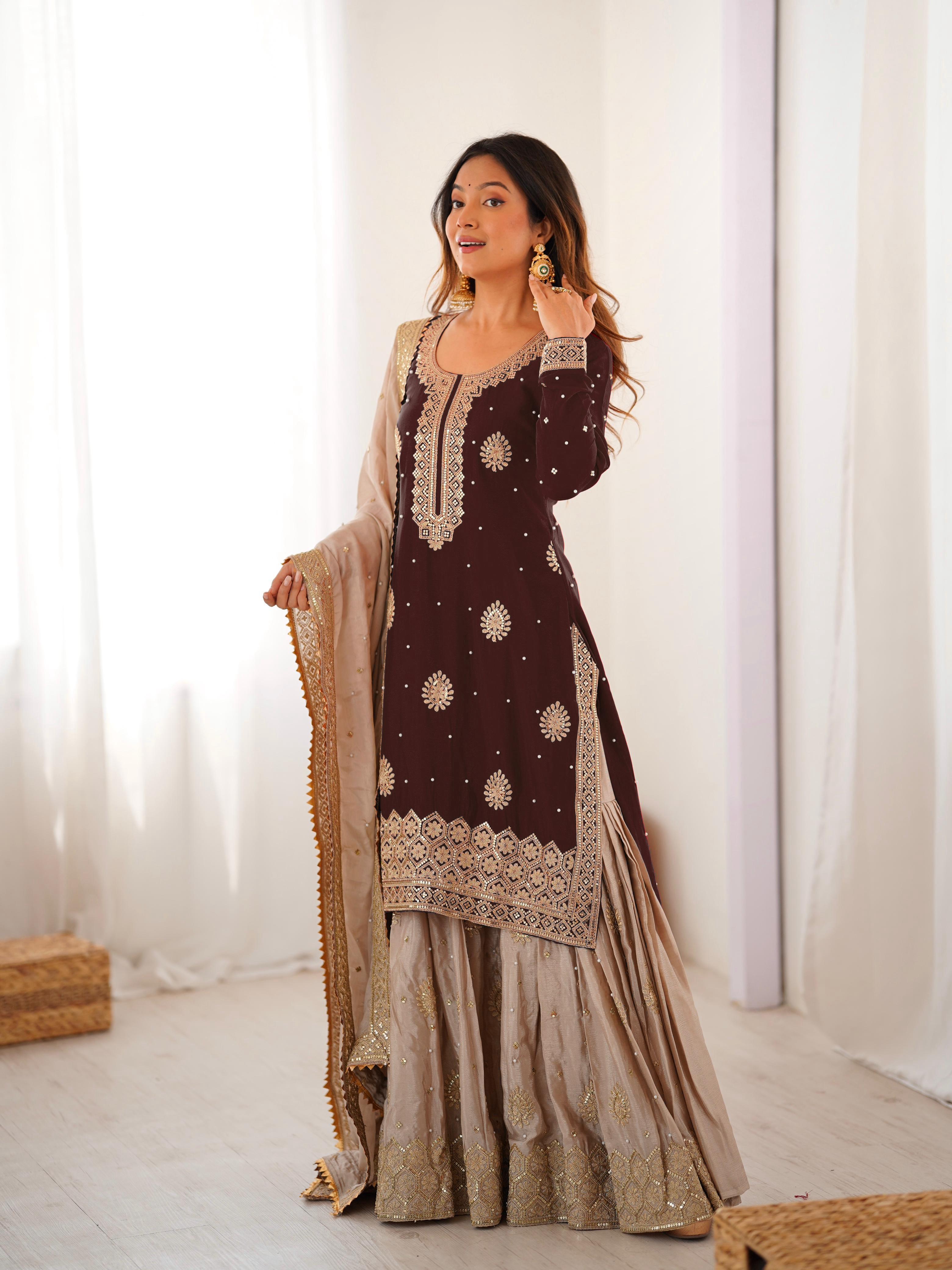 Vastrahut Ethnic Motifs Embroidered Sharara Set with Dupatta ( For Size Details See Description)