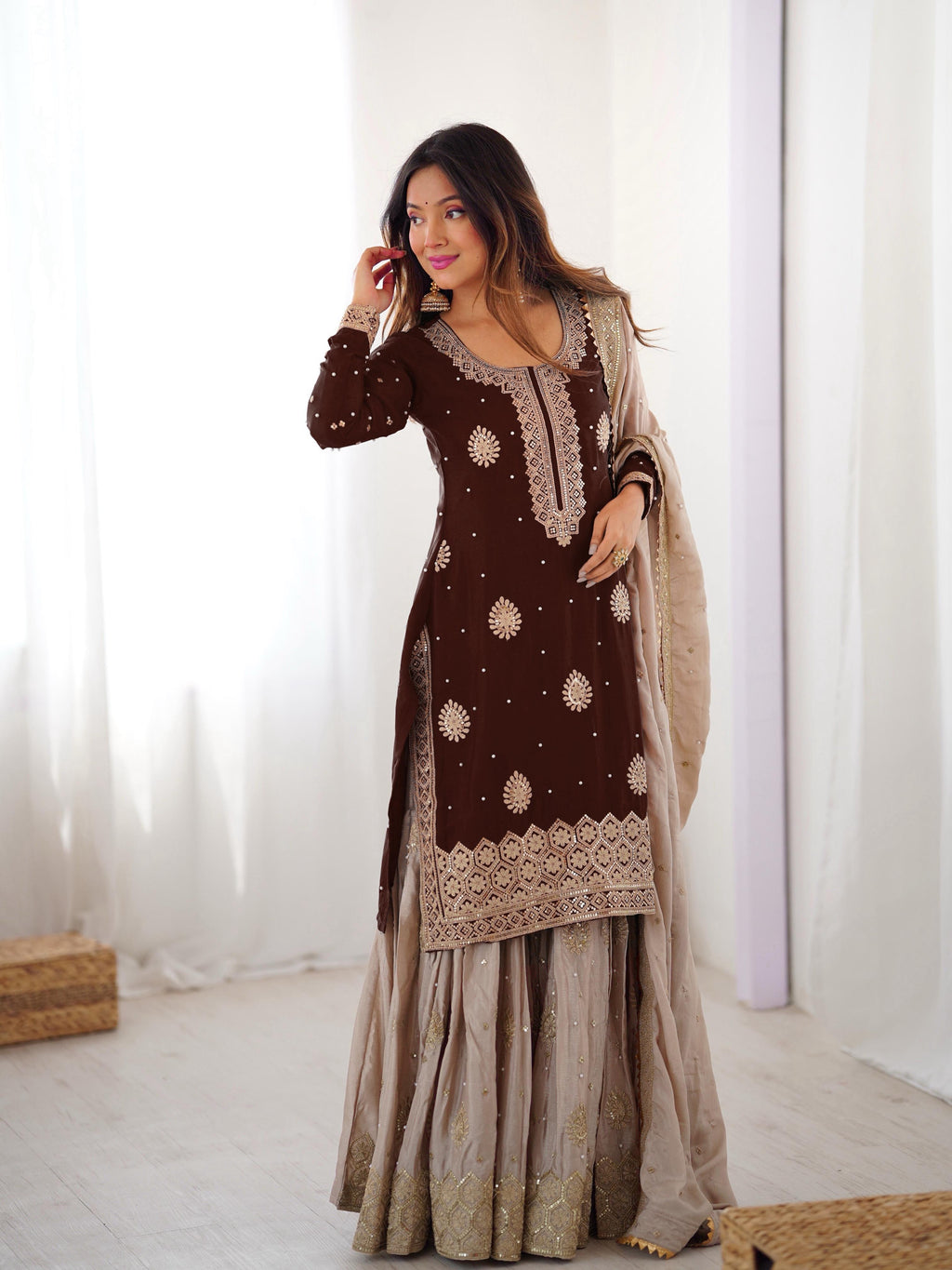Vastrahut Ethnic Motifs Embroidered Sharara Set with Dupatta ( For Size Details See Description)