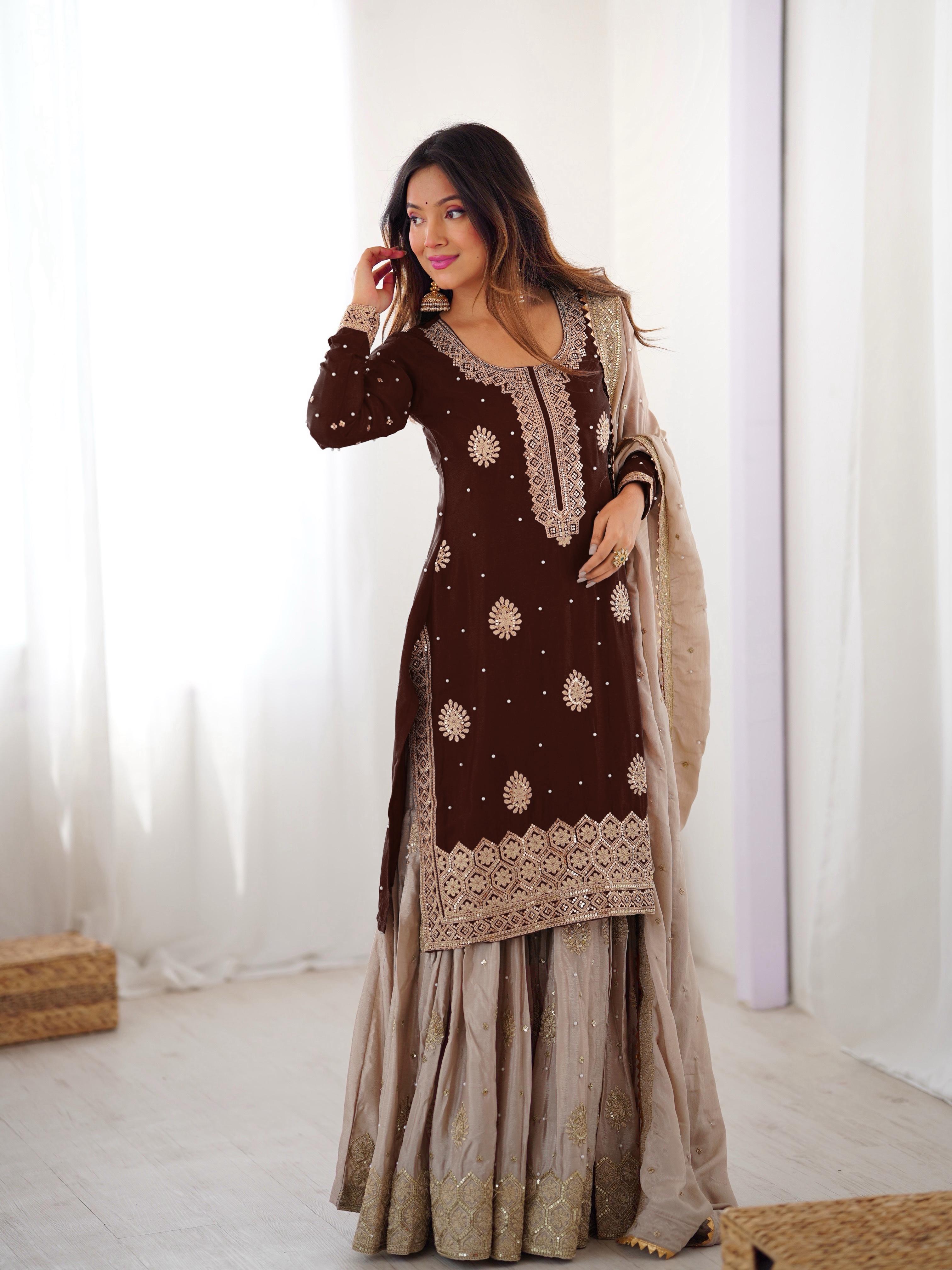 Vastrahut Ethnic Motifs Embroidered Sharara Set with Dupatta ( For Size Details See Description)