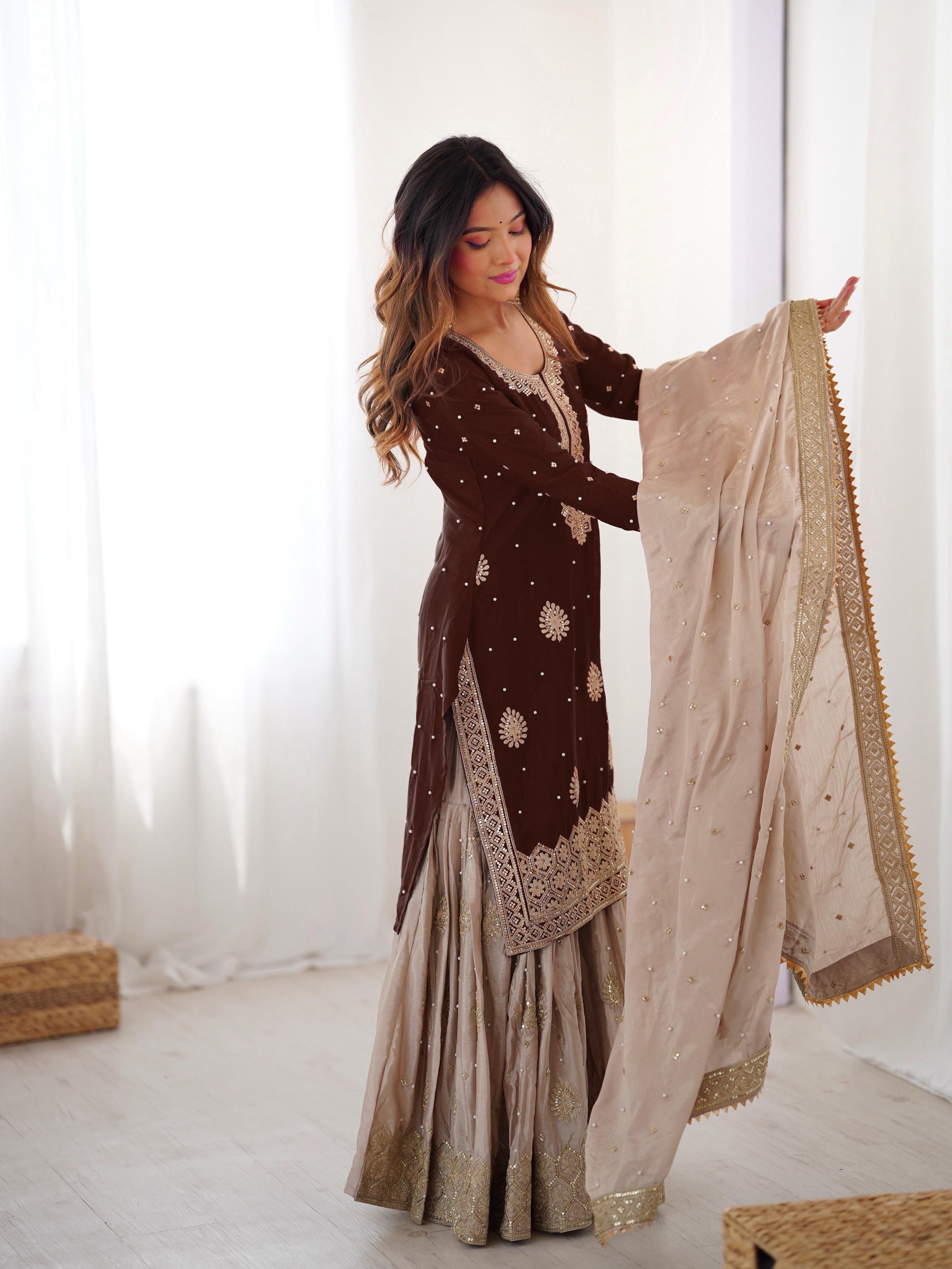 Vastrahut Ethnic Motifs Embroidered Sharara Set with Dupatta ( For Size Details See Description)