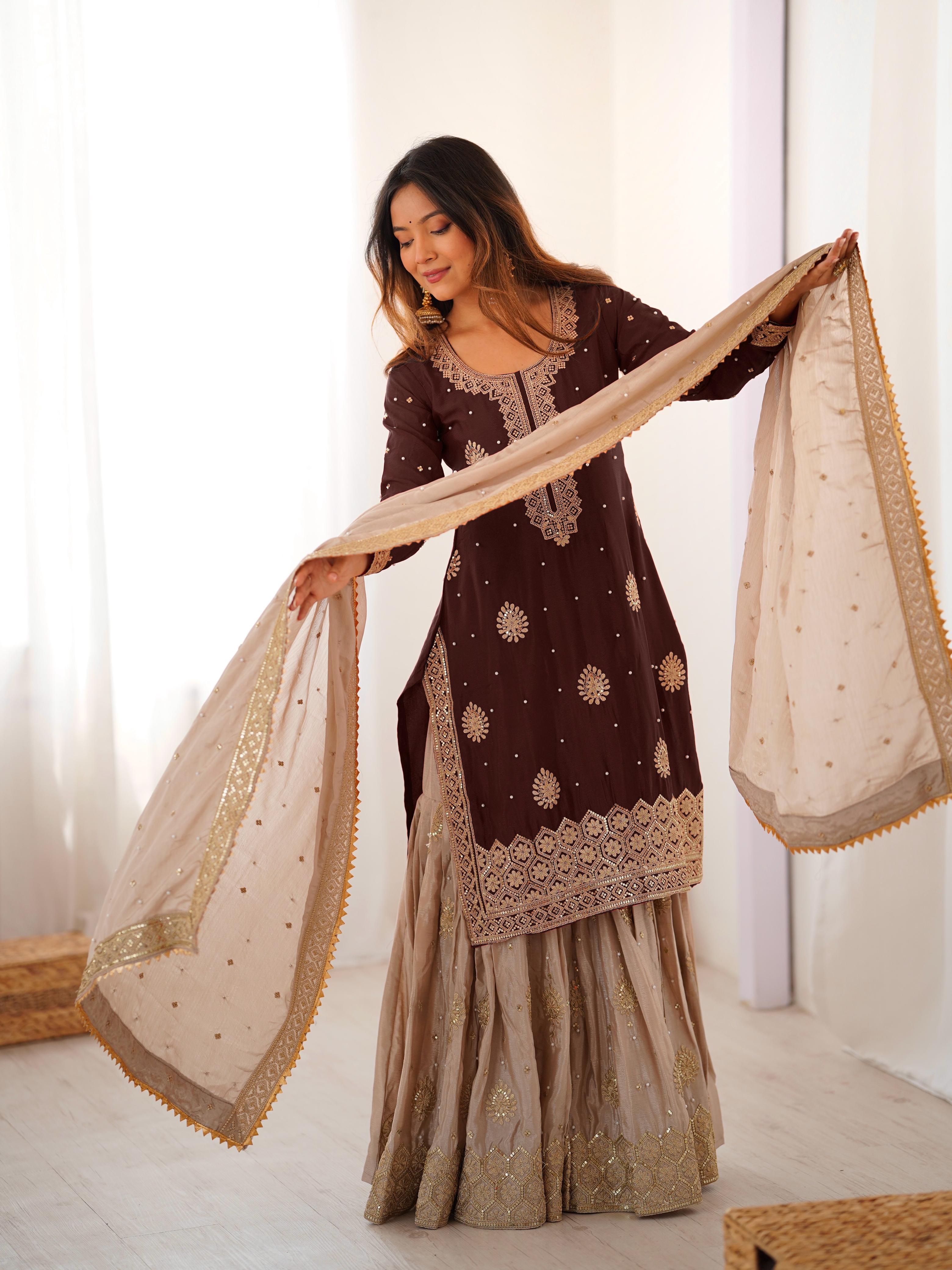 Vastrahut Ethnic Motifs Embroidered Sharara Set with Dupatta ( For Size Details See Description)