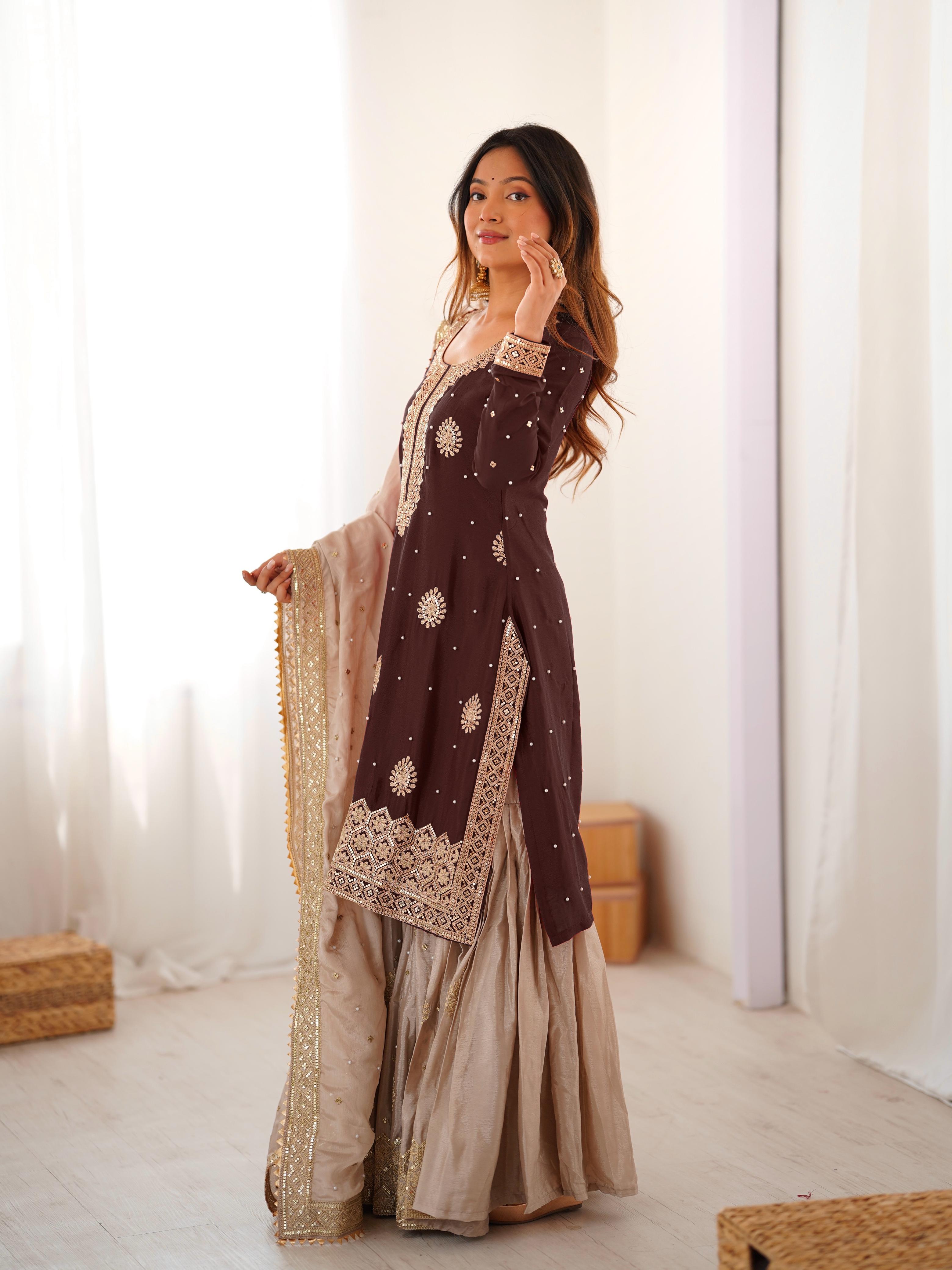Vastrahut Ethnic Motifs Embroidered Sharara Set with Dupatta ( For Size Details See Description)