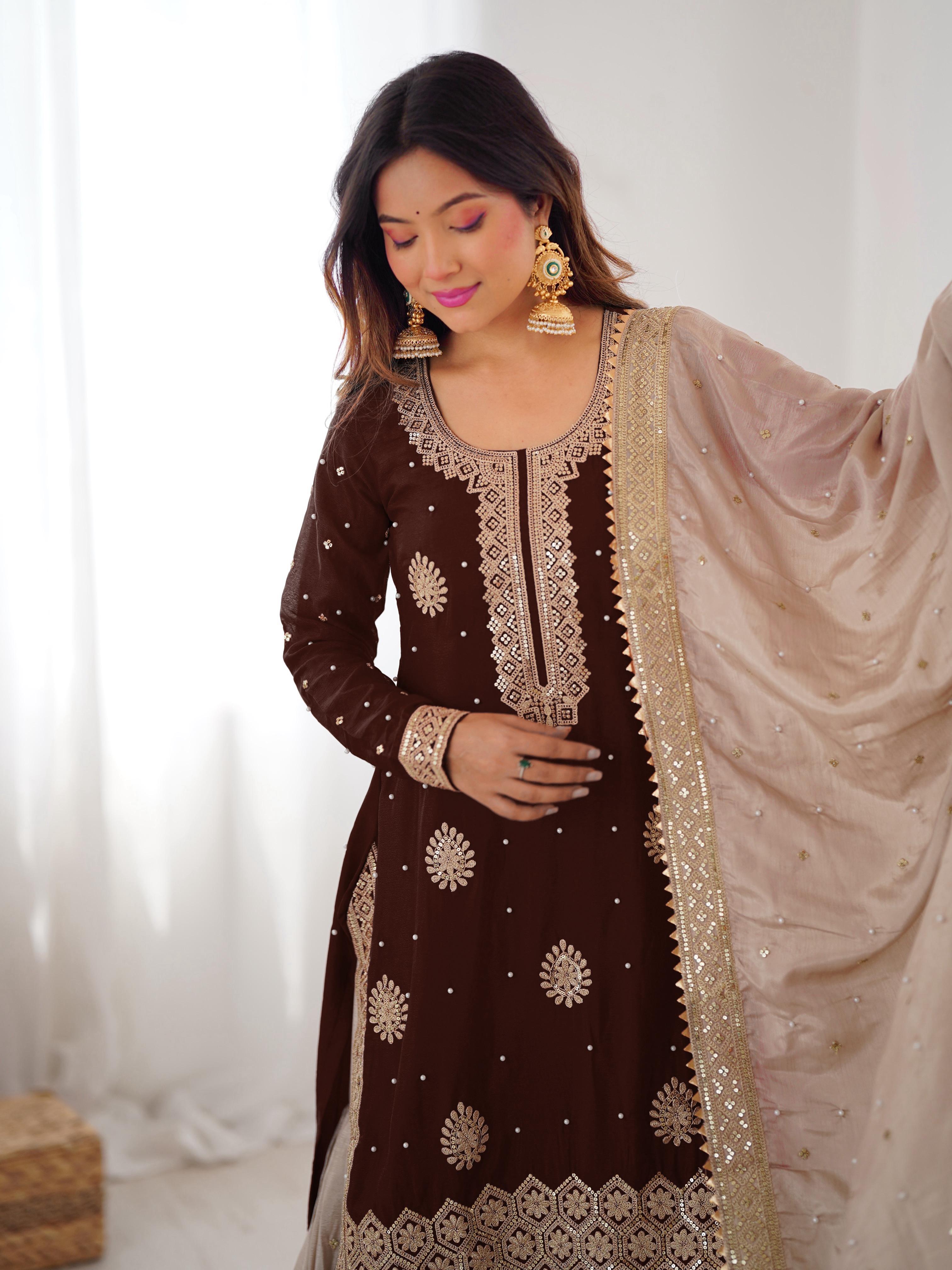 Vastrahut Ethnic Motifs Embroidered Sharara Set with Dupatta ( For Size Details See Description)