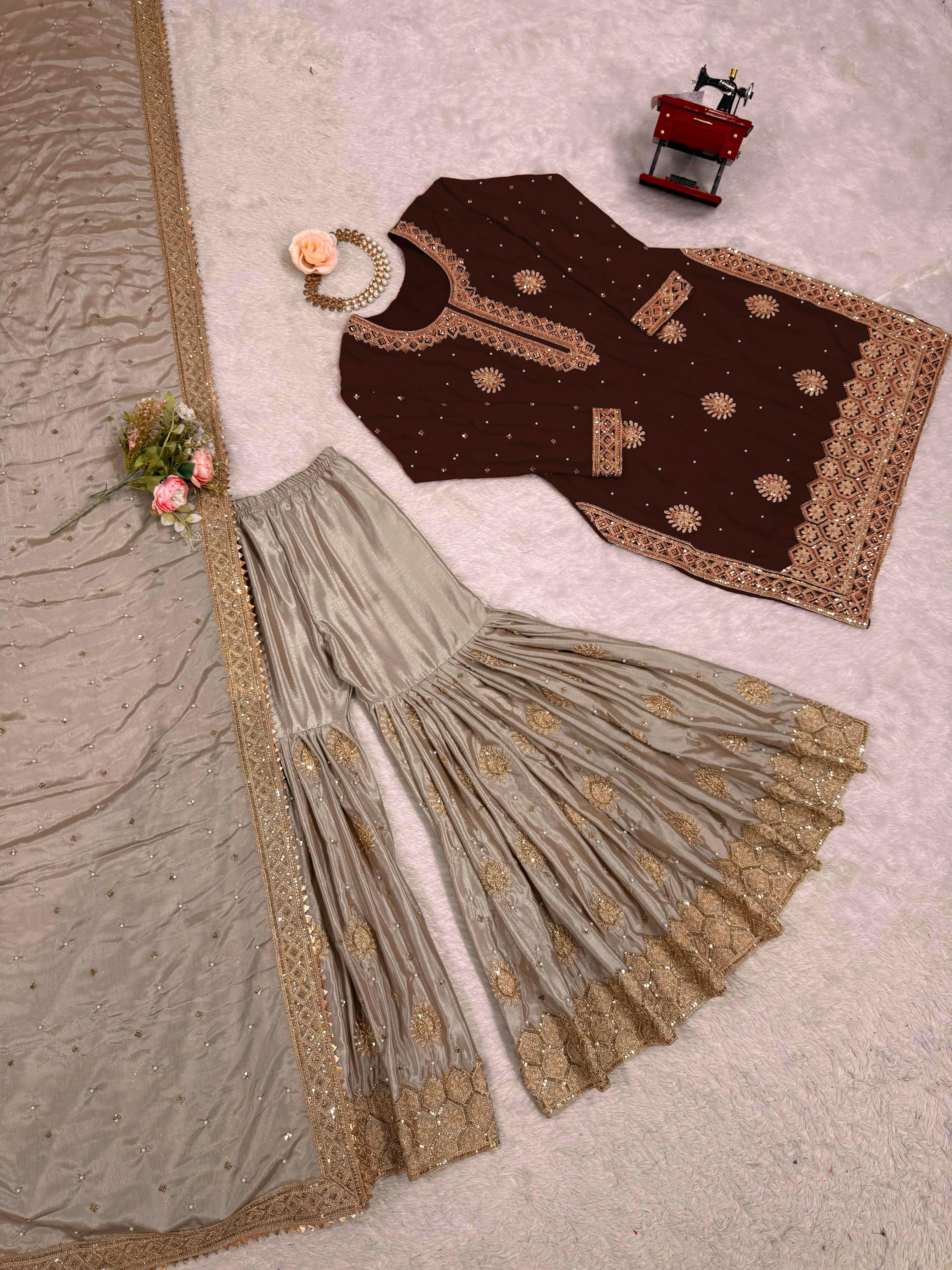Vastrahut Ethnic Motifs Embroidered Sharara Set with Dupatta ( For Size Details See Description)