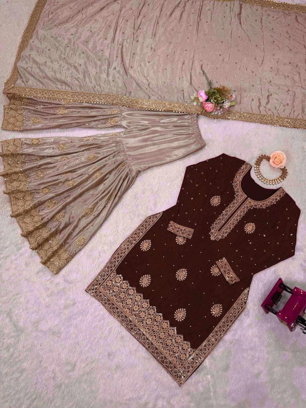 Vastrahut Ethnic Motifs Embroidered Sharara Set with Dupatta ( For Size Details See Description)