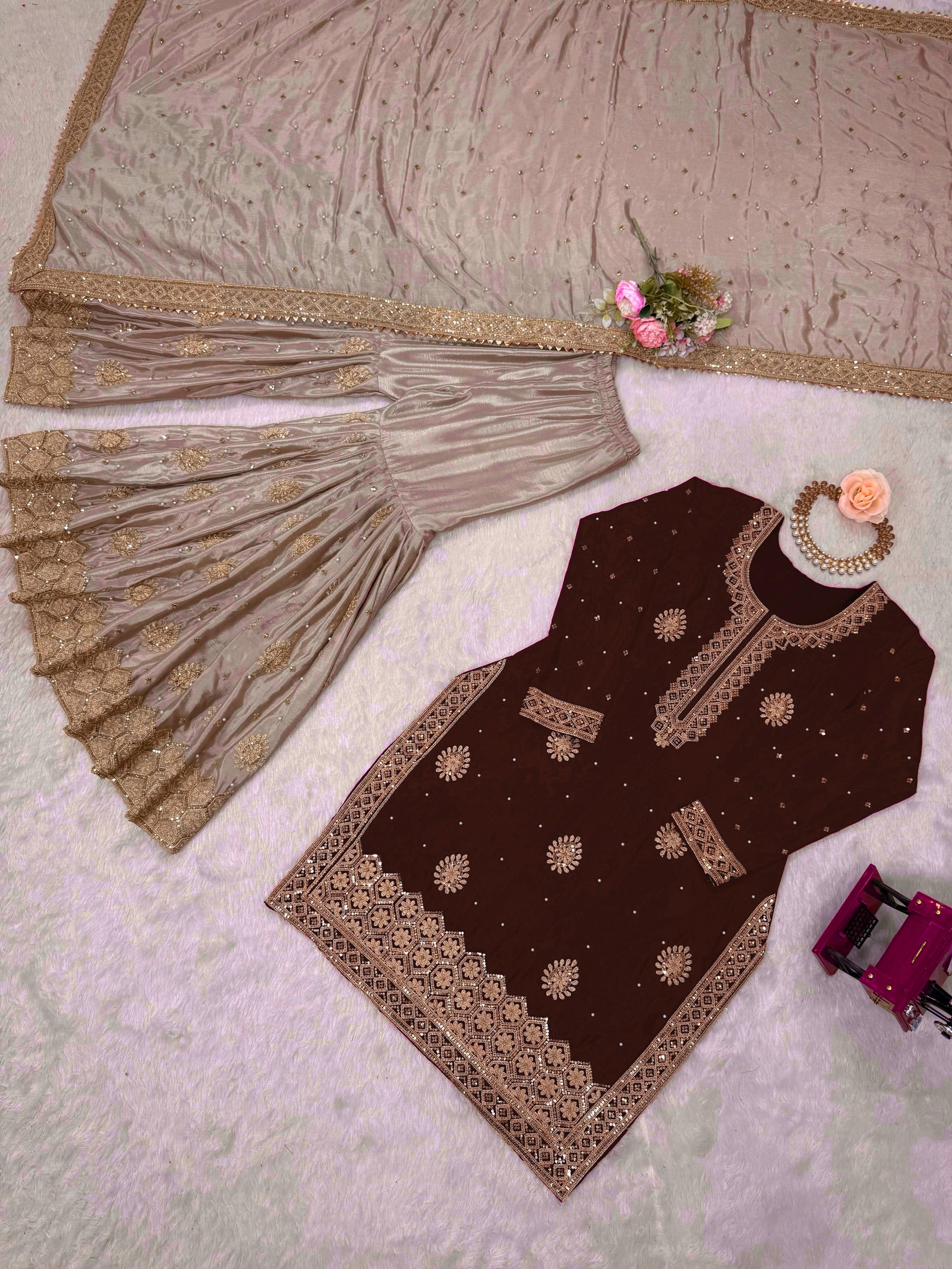 Vastrahut Ethnic Motifs Embroidered Sharara Set with Dupatta ( For Size Details See Description)