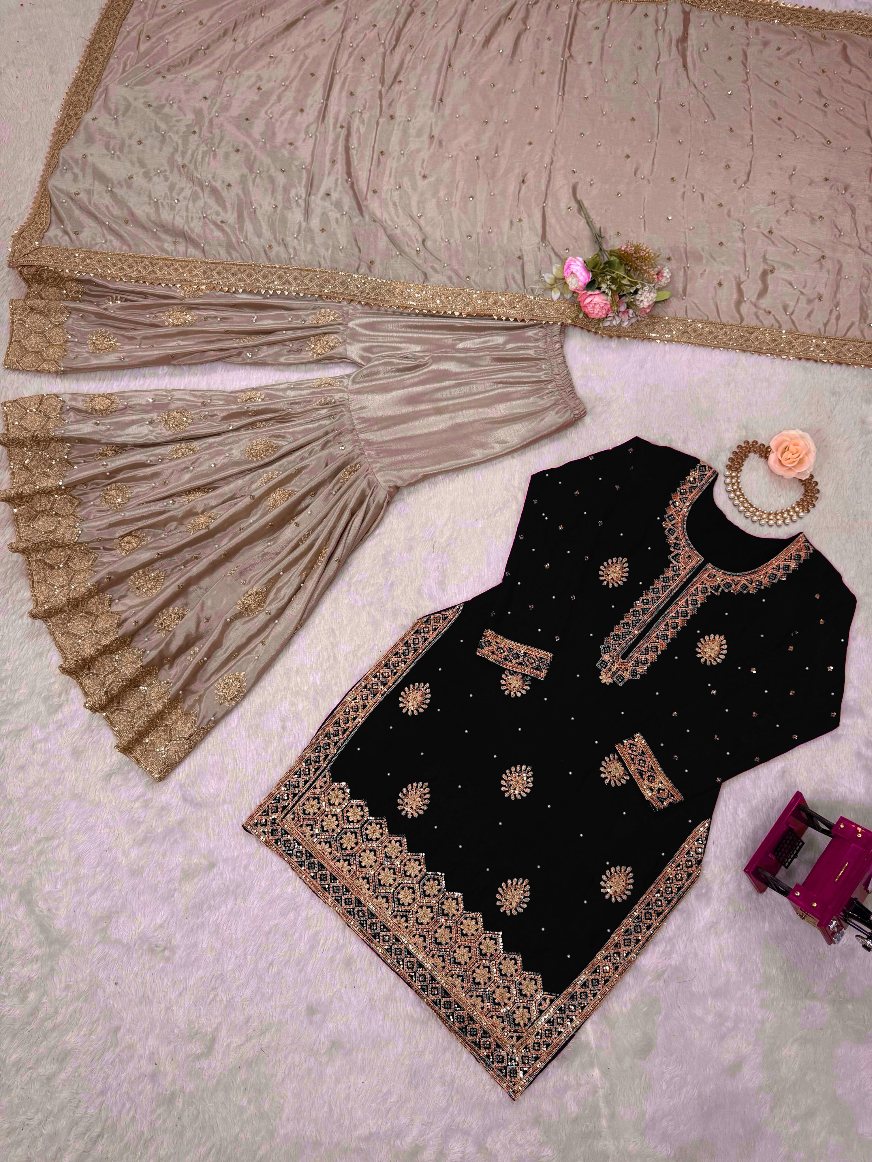 Vastrahut Ethnic Motifs Embroidered Sharara Set with Dupatta ( For Size Details See Description)