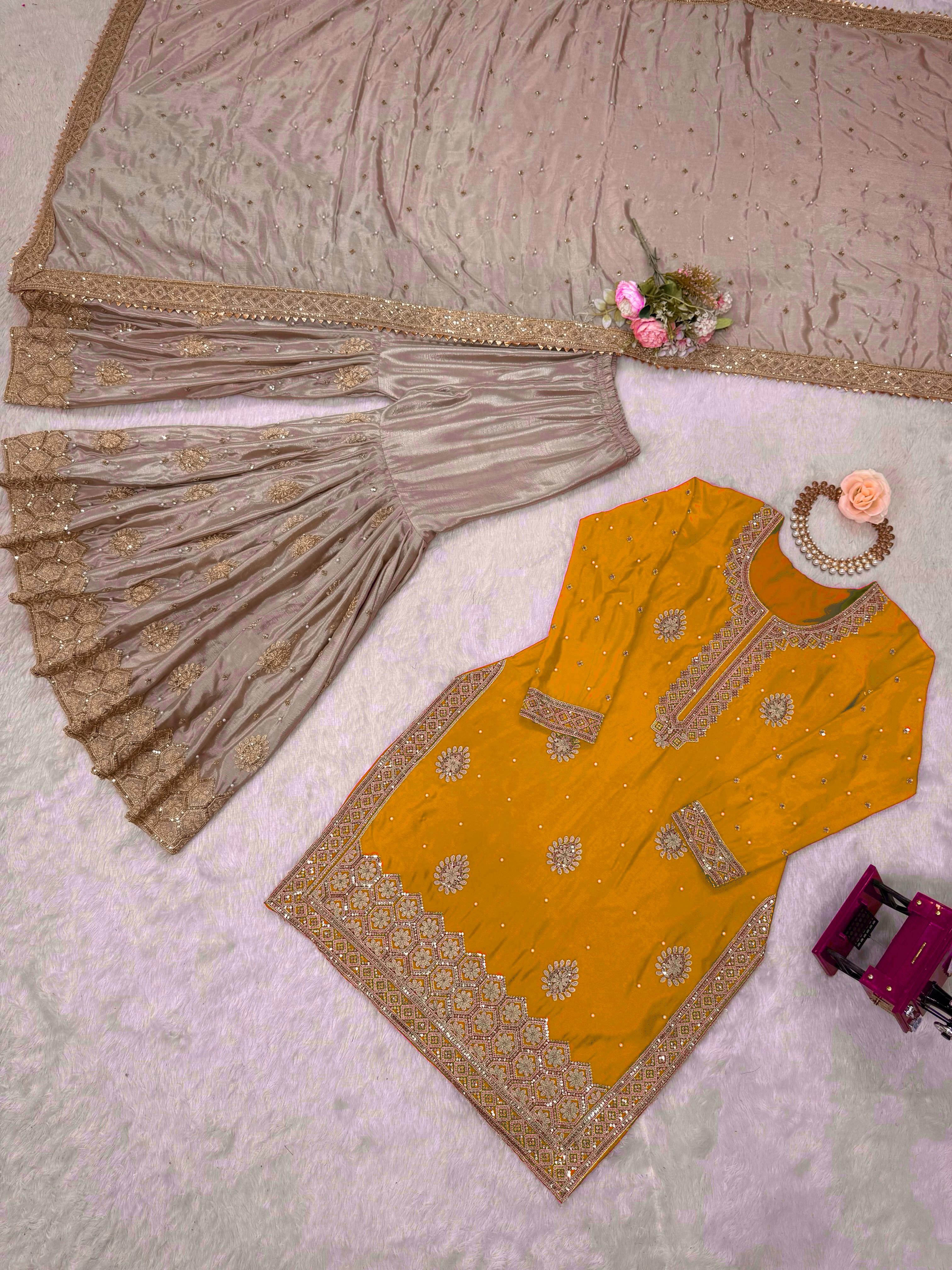 Vastrahut Ethnic Motifs Embroidered Sharara Set with Dupatta ( For Size Details See Description)