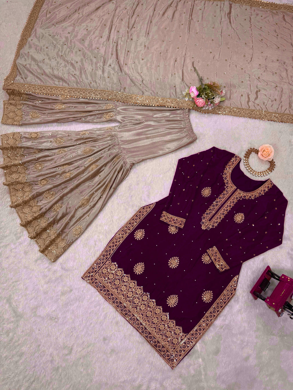 Vastrahut Ethnic Motifs Embroidered Sharara Set with Dupatta ( For Size Details See Description)