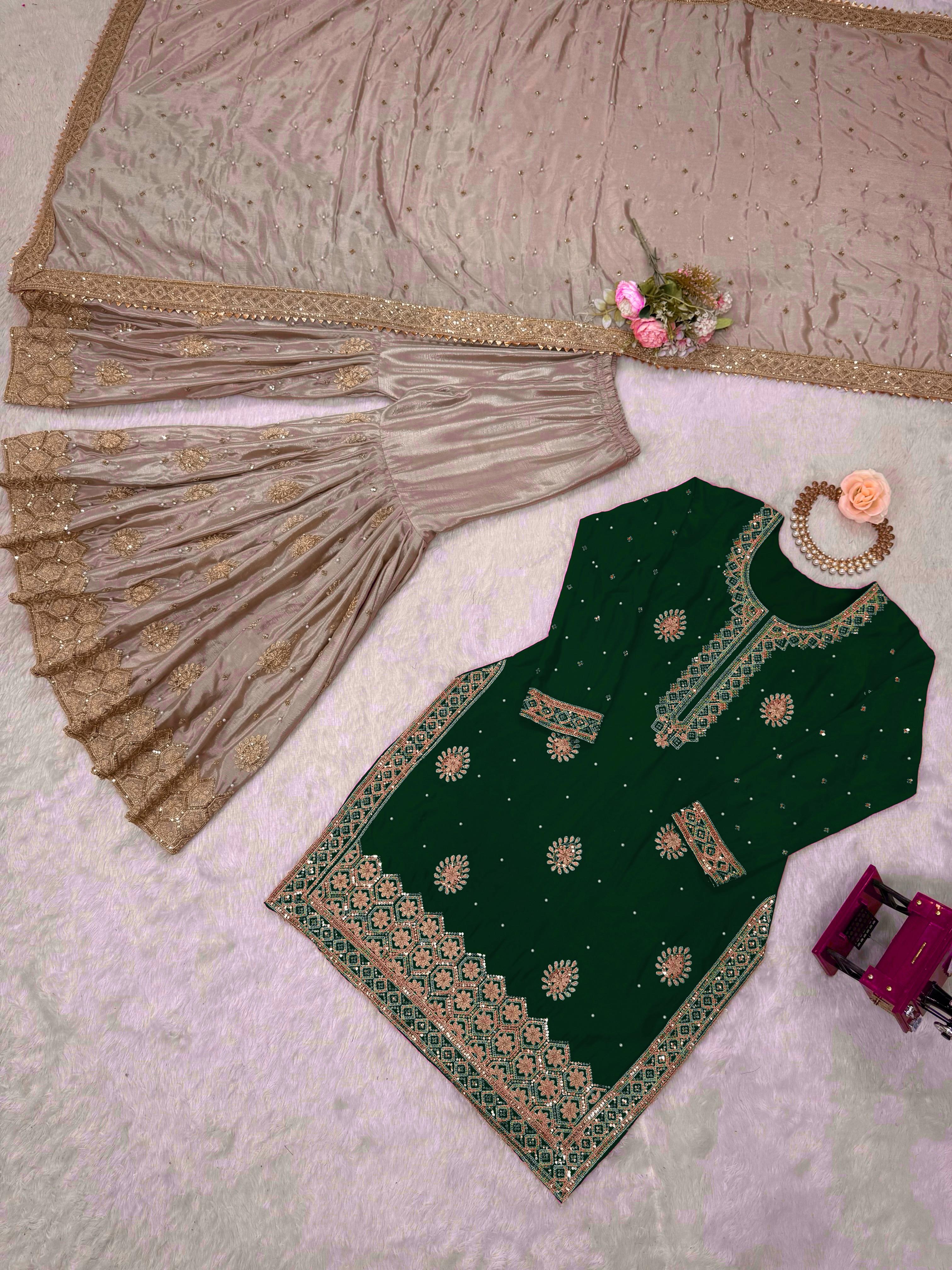 Vastrahut Ethnic Motifs Embroidered Sharara Set with Dupatta ( For Size Details See Description)
