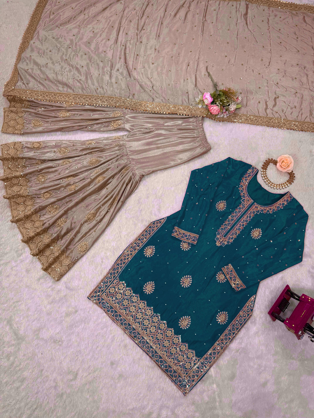 Vastrahut Ethnic Motifs Embroidered Sharara Set with Dupatta ( For Size Details See Description)