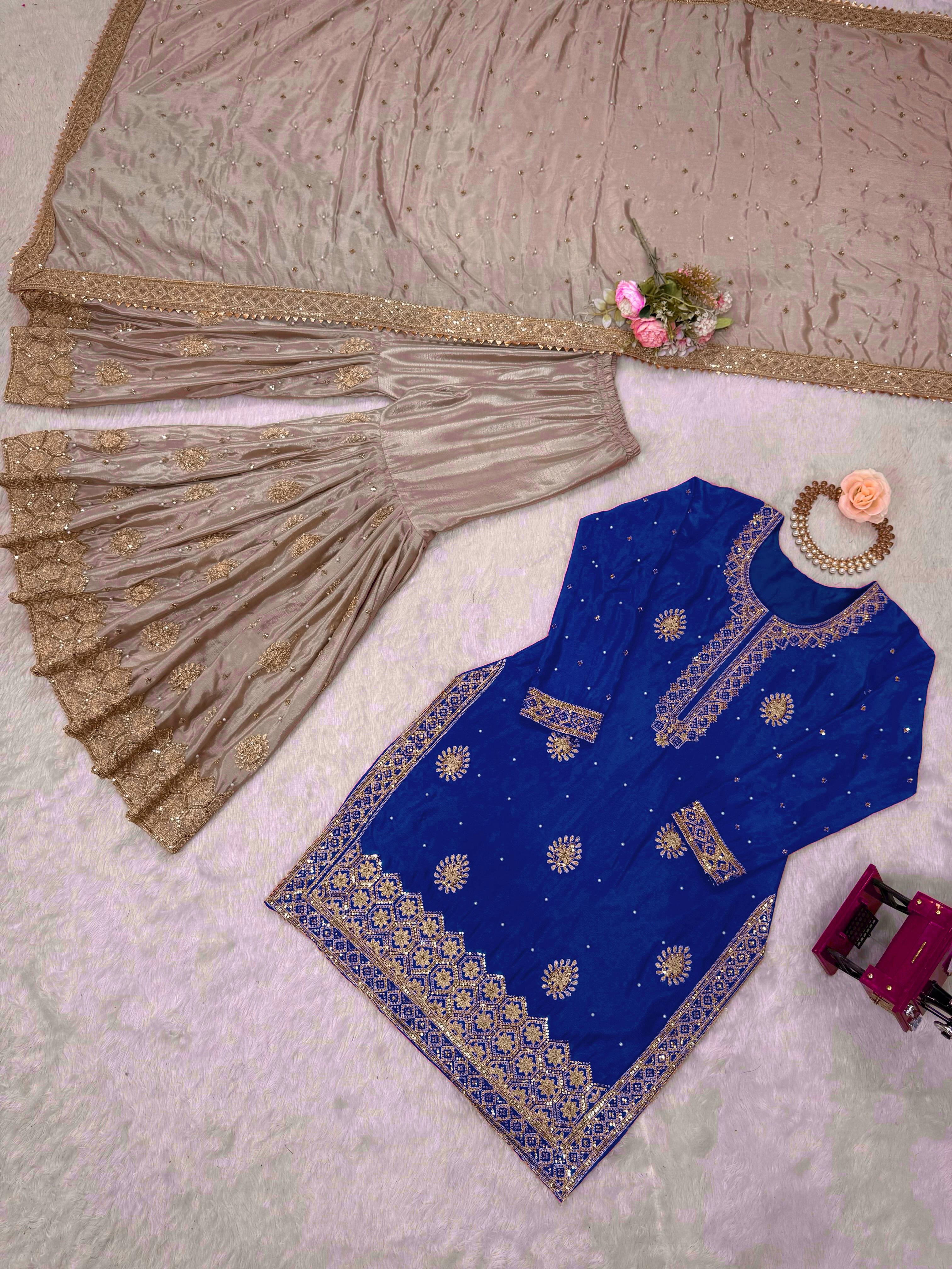 Vastrahut Ethnic Motifs Embroidered Sharara Set with Dupatta ( For Size Details See Description)