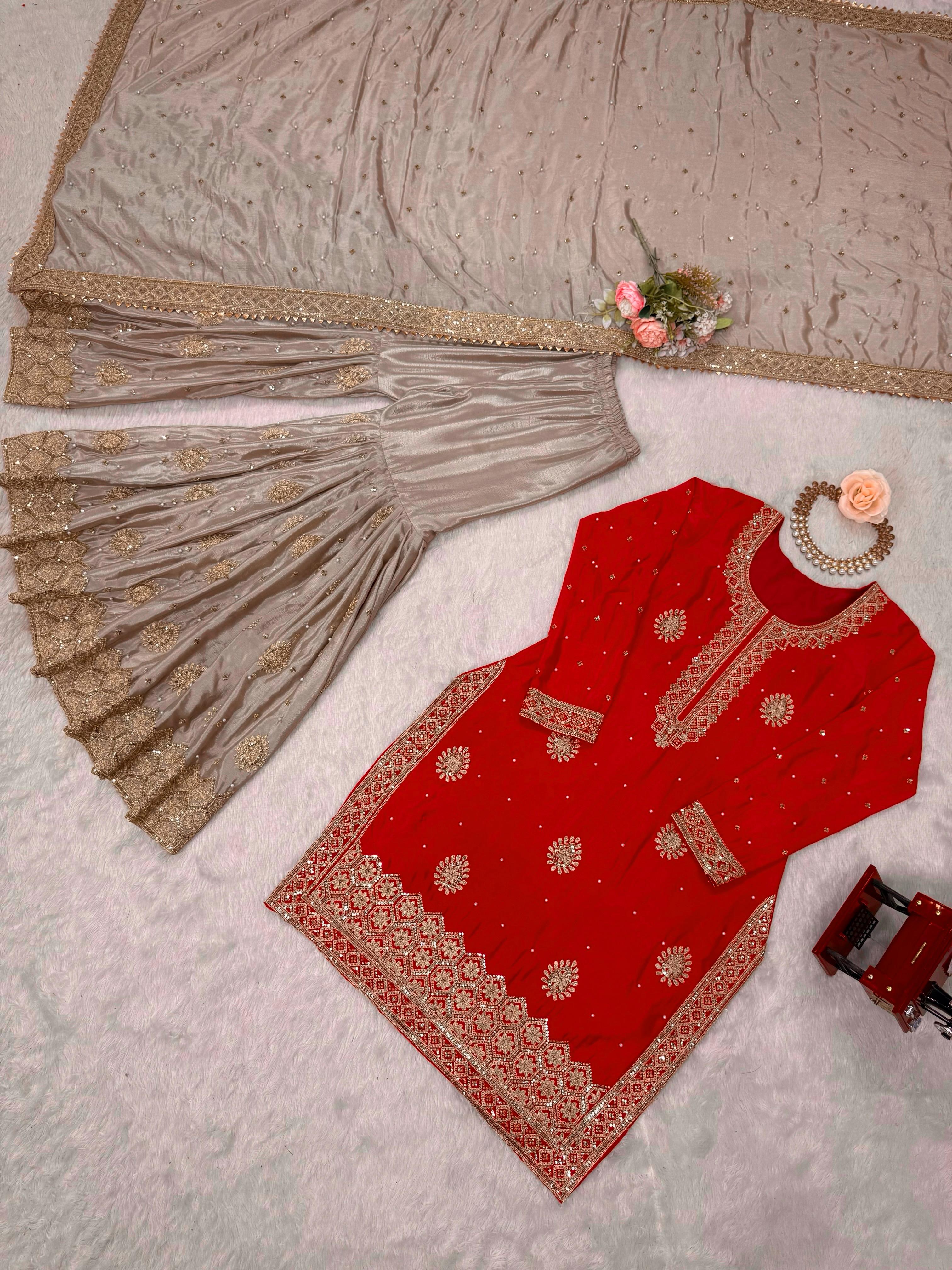 Vastrahut Ethnic Motifs Embroidered Sharara Set with Dupatta ( For Size Details See Description)