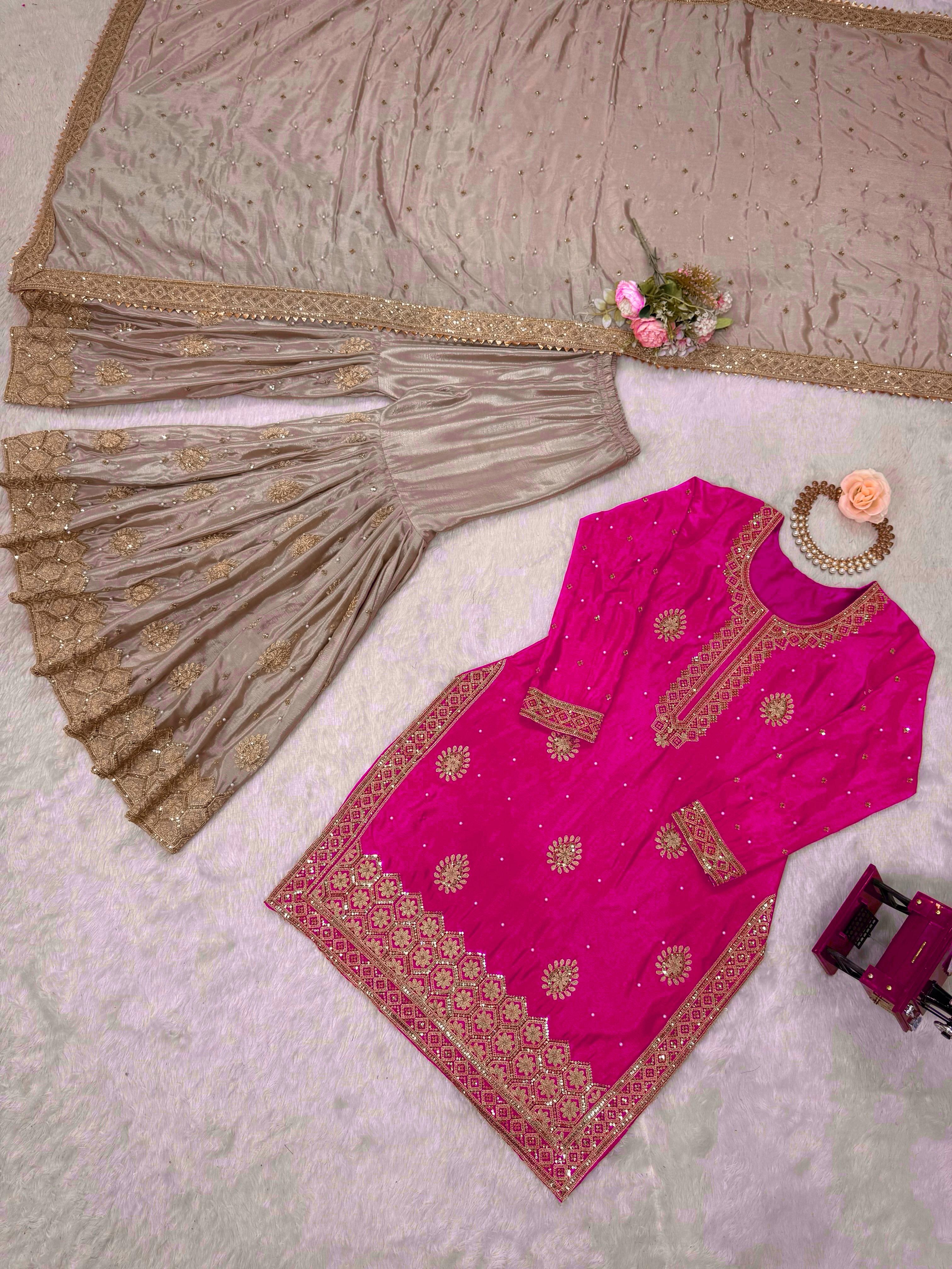 Vastrahut Ethnic Motifs Embroidered Sharara Set with Dupatta ( For Size Details See Description)