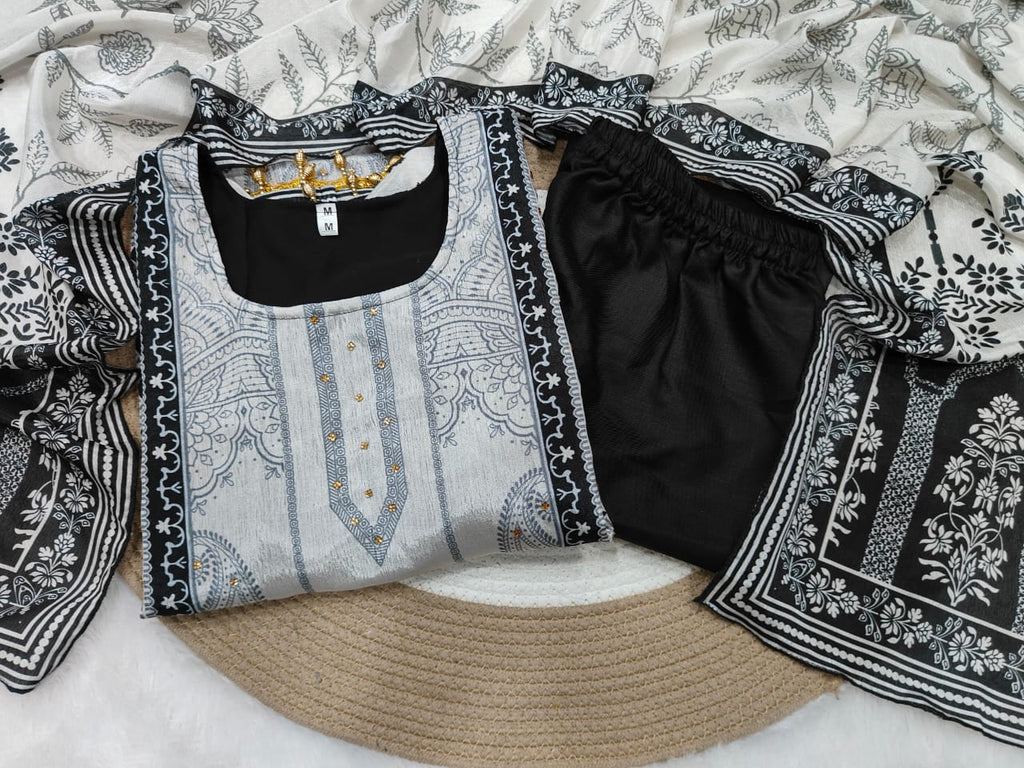 DESIGNER WEAR TRENDING  TOP WITH PRINTED WORK WITH DIAMOND WORK WITH PANTS AND DUPATTA
