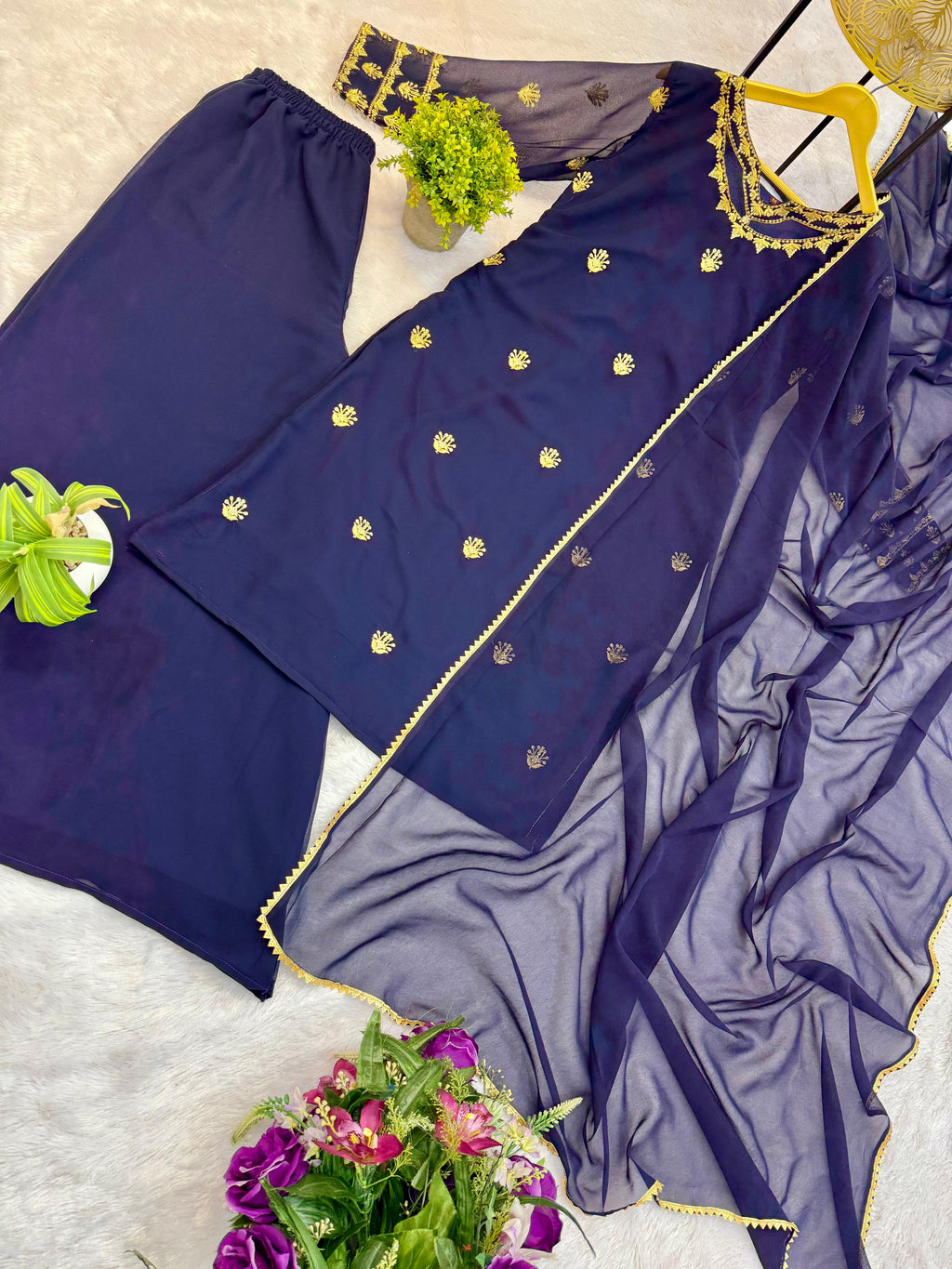 NEW SUPERHIT TRENDING FESTIVE COLLECTION KURTI, PLAZZO & DUPATTA SET WITH EMBROIDERY WORK ON FAUX GEORGETTE FABRIC