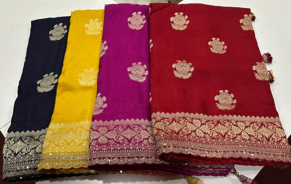 Russian Cotton Silk Weaving Saree Jari Elegant Weaving Rich Pallu With Embroidery Work Border
