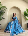 Pure Tusser Cotton Silk Premium Contrast Embroidery All Over The Border With Floral  Pattern