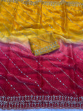 Rich Look Yellow & Pink Fendy Satin Pedding Fabric With Beautiful Embroidery 3 MM Sequence Work
