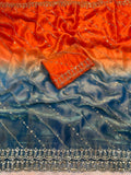 Rich Look Orange & Grey Fendy Satin Pedding Fabric With Beautiful Embroidery 3 MM Sequence Work