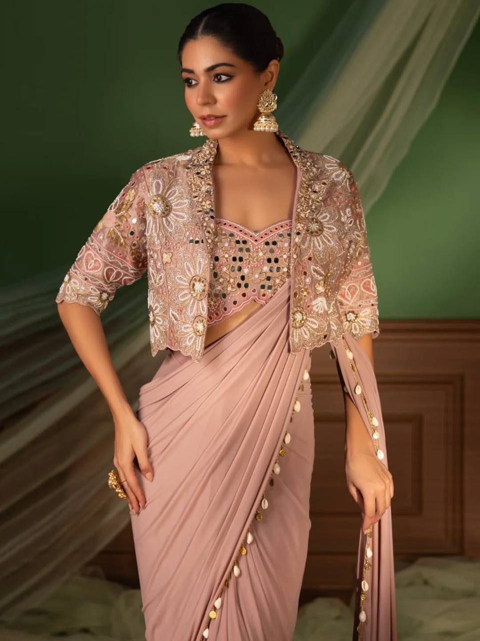 Premium Ready-To-Wear Saree Expertly Tailored With Precise Plats And A Refined Finish With Koti (Jacket)