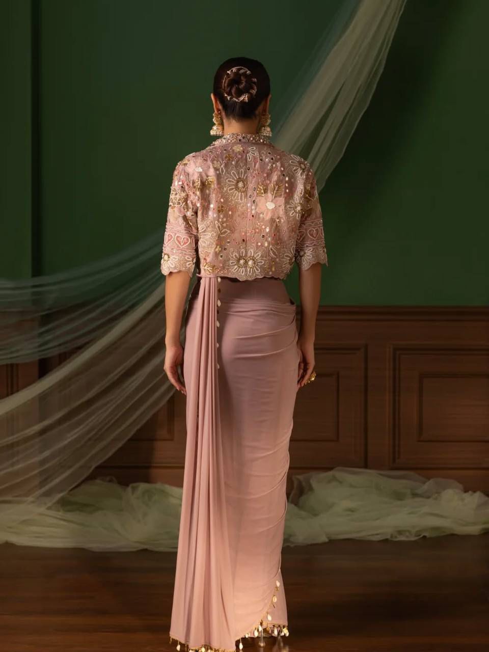 Premium Ready-To-Wear Saree Expertly Tailored With Precise Plats And A Refined Finish With Koti (Jacket)