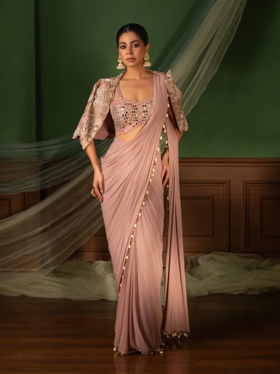 Premium Ready-To-Wear Saree Expertly Tailored With Precise Plats And A Refined Finish With Koti (Jacket)