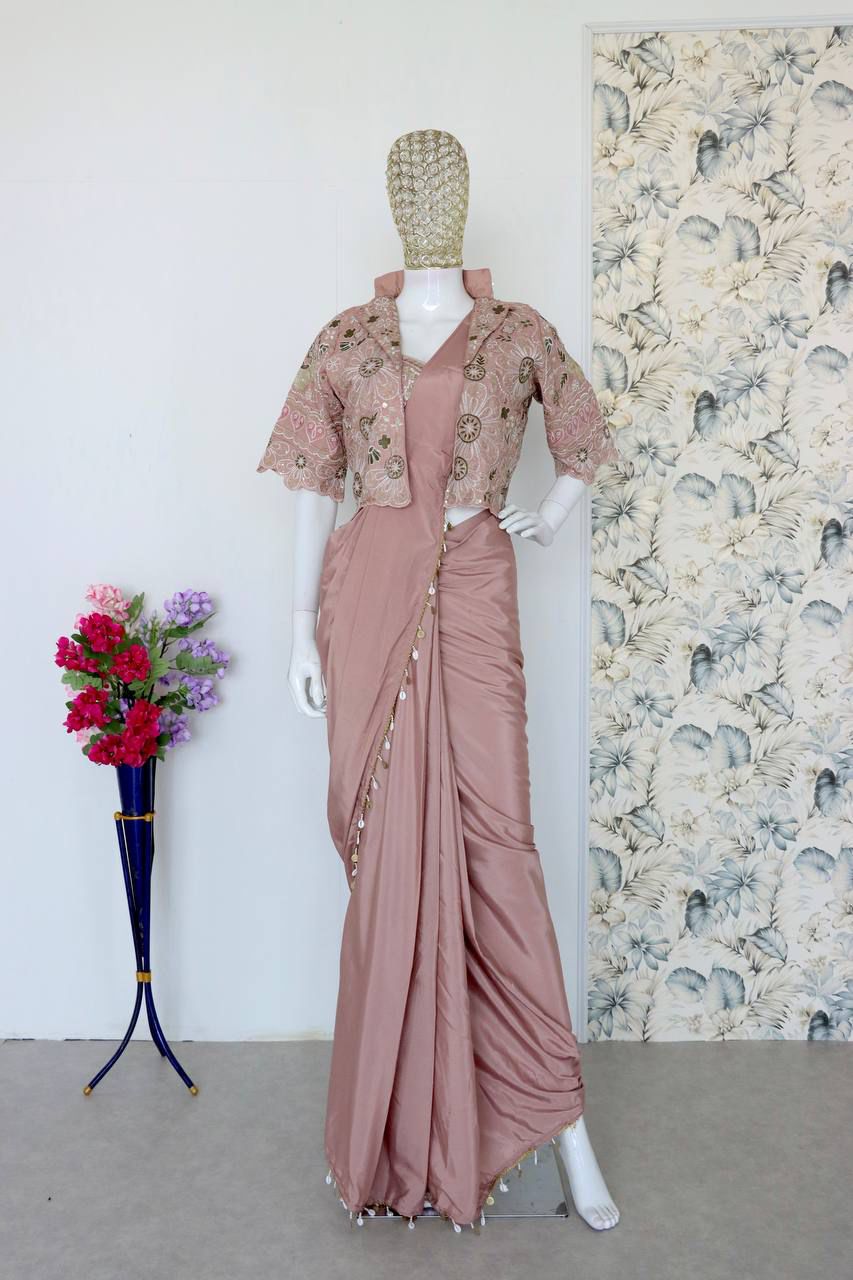 Premium Ready-To-Wear Saree Expertly Tailored With Precise Plats And A Refined Finish With Koti (Jacket)