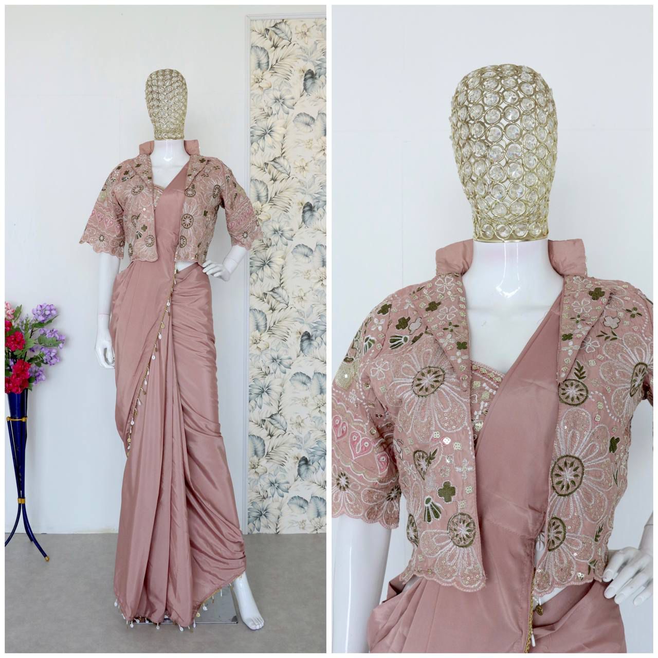 Premium Ready-To-Wear Saree Expertly Tailored With Precise Plats And A Refined Finish With Koti (Jacket)