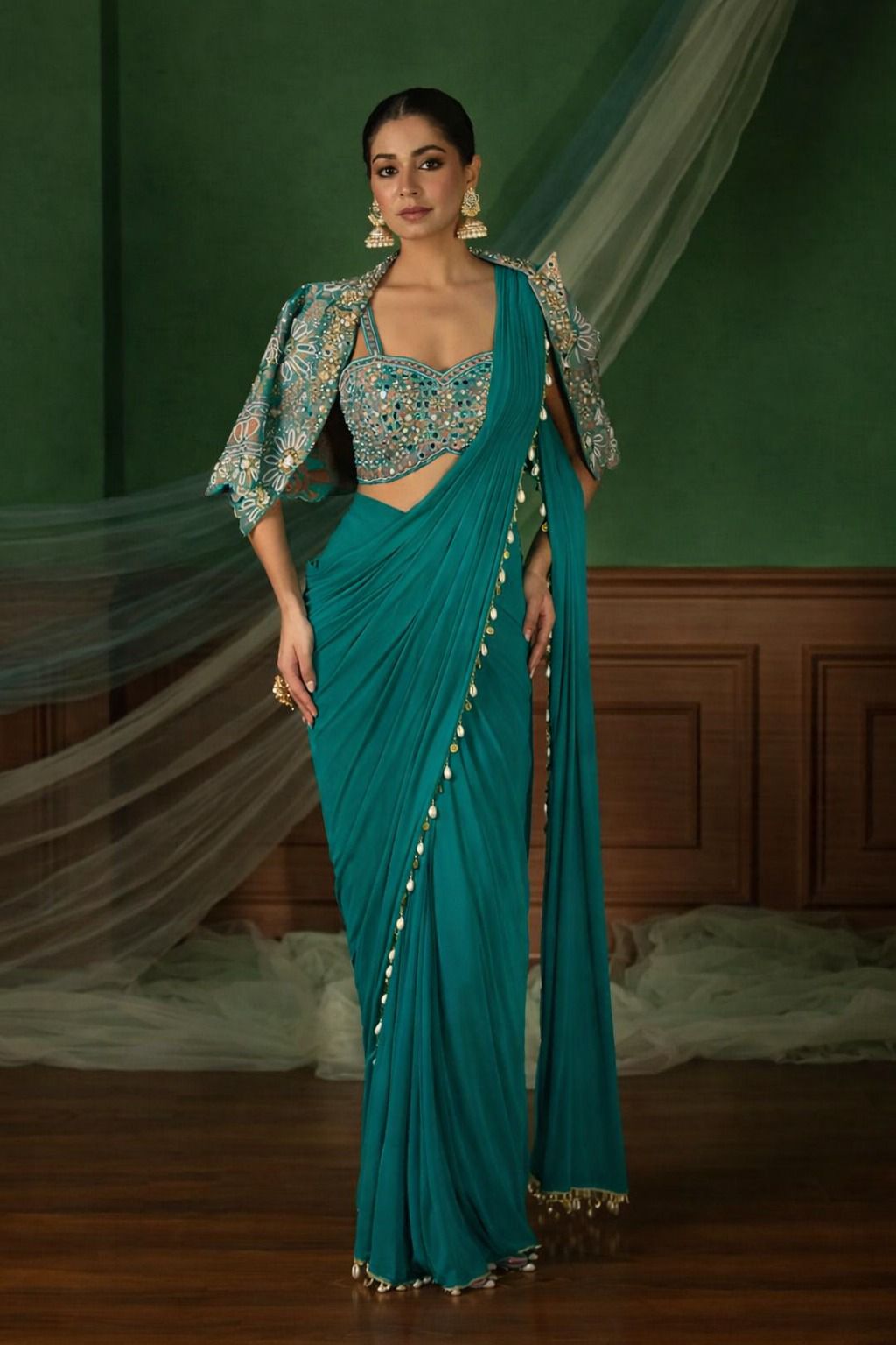 Premium Ready-To-Wear Saree Expertly Tailored With Precise Plats And A Refined Finish With Koti (Jacket)