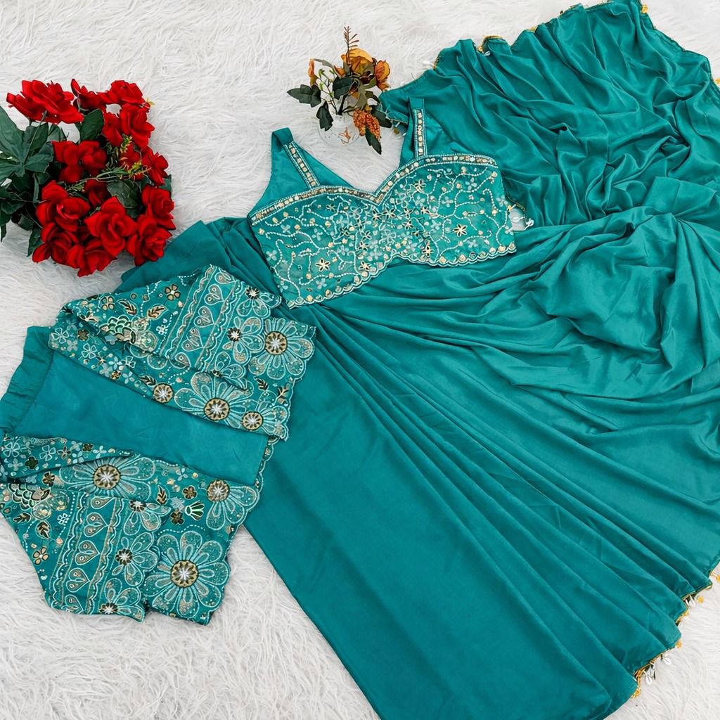 Premium Ready-To-Wear Saree Expertly Tailored With Precise Plats And A Refined Finish With Koti (Jacket)