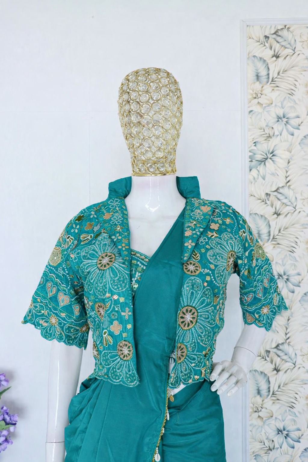 Premium Ready-To-Wear Saree Expertly Tailored With Precise Plats And A Refined Finish With Koti (Jacket)