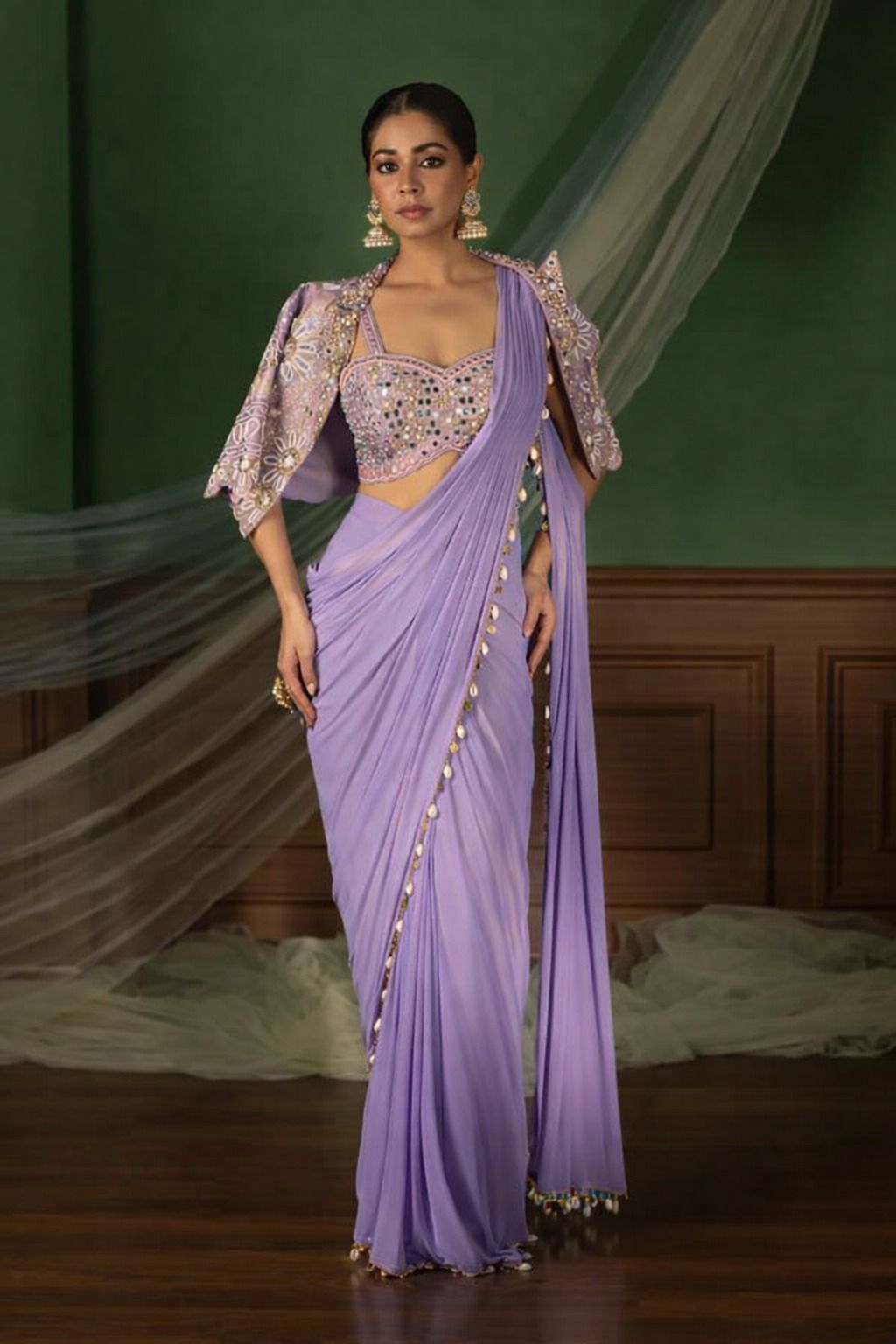 Premium Ready-To-Wear Saree Expertly Tailored With Precise Plats And A Refined Finish With Koti (Jacket)