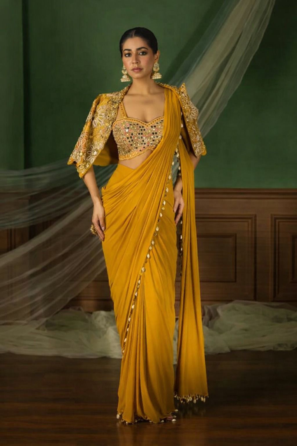 Premium Ready-To-Wear Saree Expertly Tailored With Precise Plats And A Refined Finish With Koti (Jacket)
