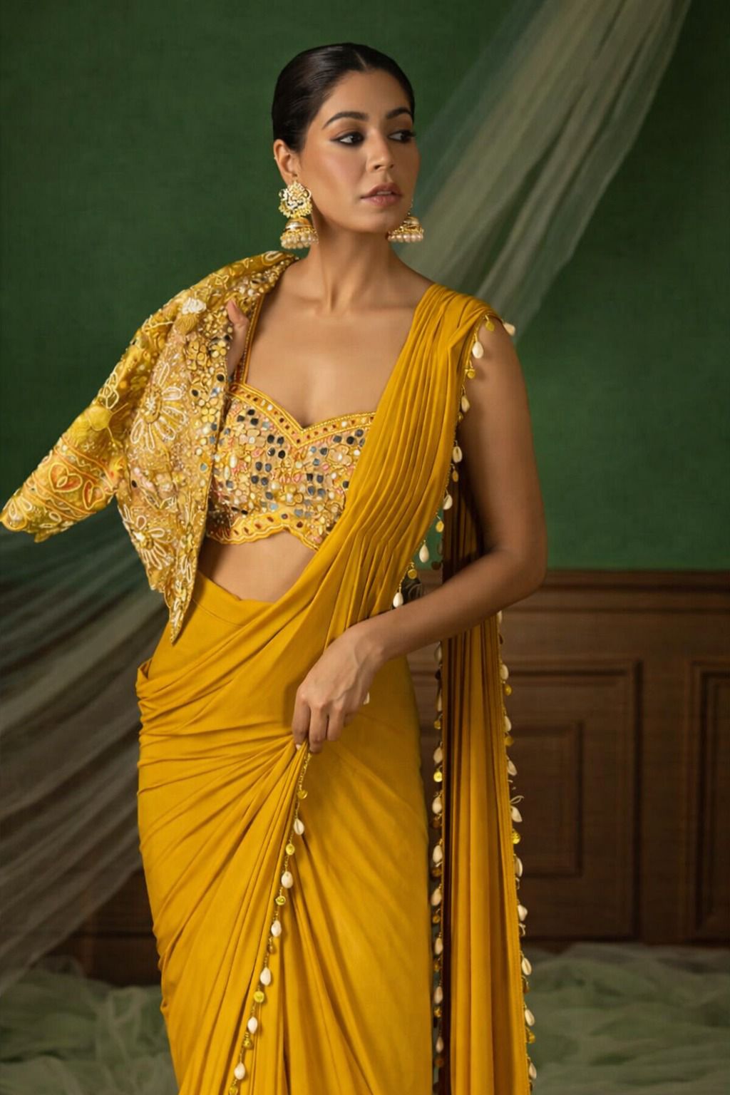 Premium Ready-To-Wear Saree Expertly Tailored With Precise Plats And A Refined Finish With Koti (Jacket)
