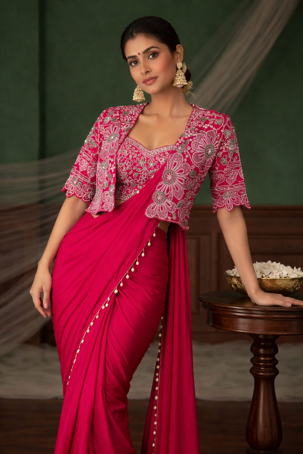 Premium Ready-To-Wear Saree Expertly Tailored With Precise Plats And A Refined Finish With Koti (Jacket)