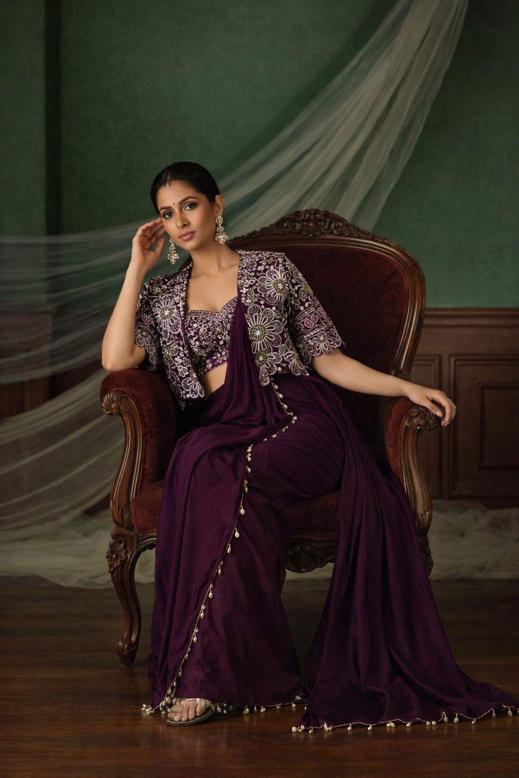 Premium Ready-To-Wear Saree Expertly Tailored With Precise Plats And A Refined Finish With Koti (Jacket)