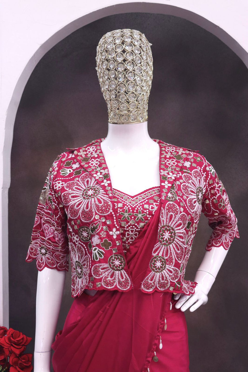Premium Ready-To-Wear Saree Expertly Tailored With Precise Plats And A Refined Finish With Koti (Jacket)