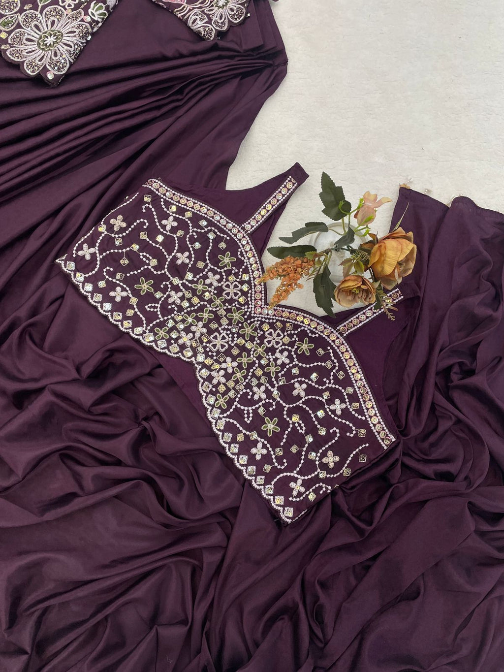 Premium Ready-To-Wear Saree Expertly Tailored With Precise Plats And A Refined Finish With Koti (Jacket)