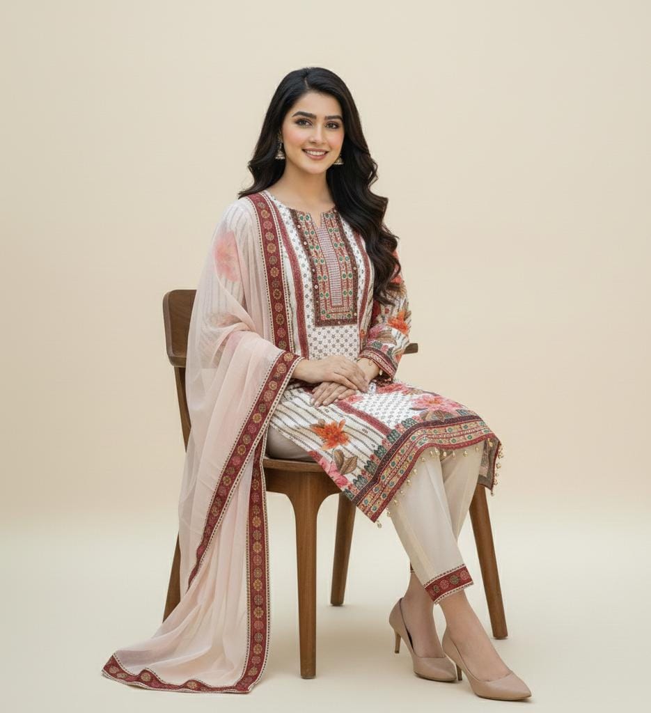 Exquisite Muslin Pakistani Suit with Original Mirror Work