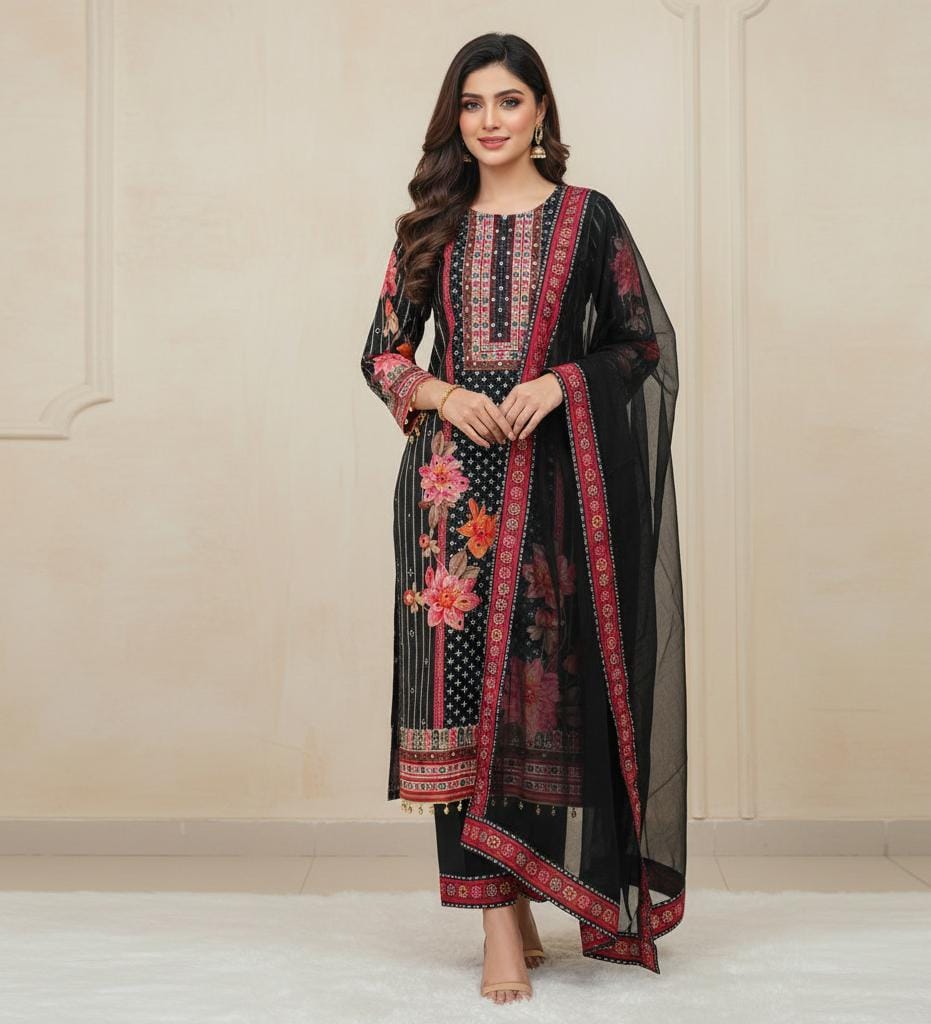 Exquisite Muslin Pakistani Suit with Original Mirror Work
