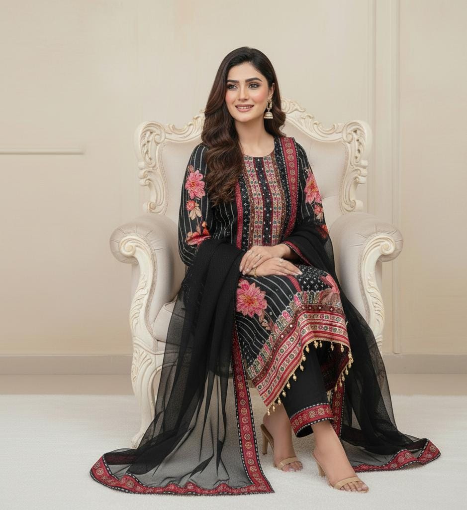 Exquisite Muslin Pakistani Suit with Original Mirror Work