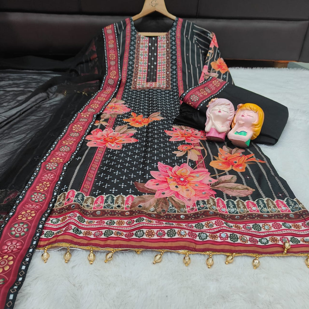 Exquisite Muslin Pakistani Suit with Original Mirror Work
