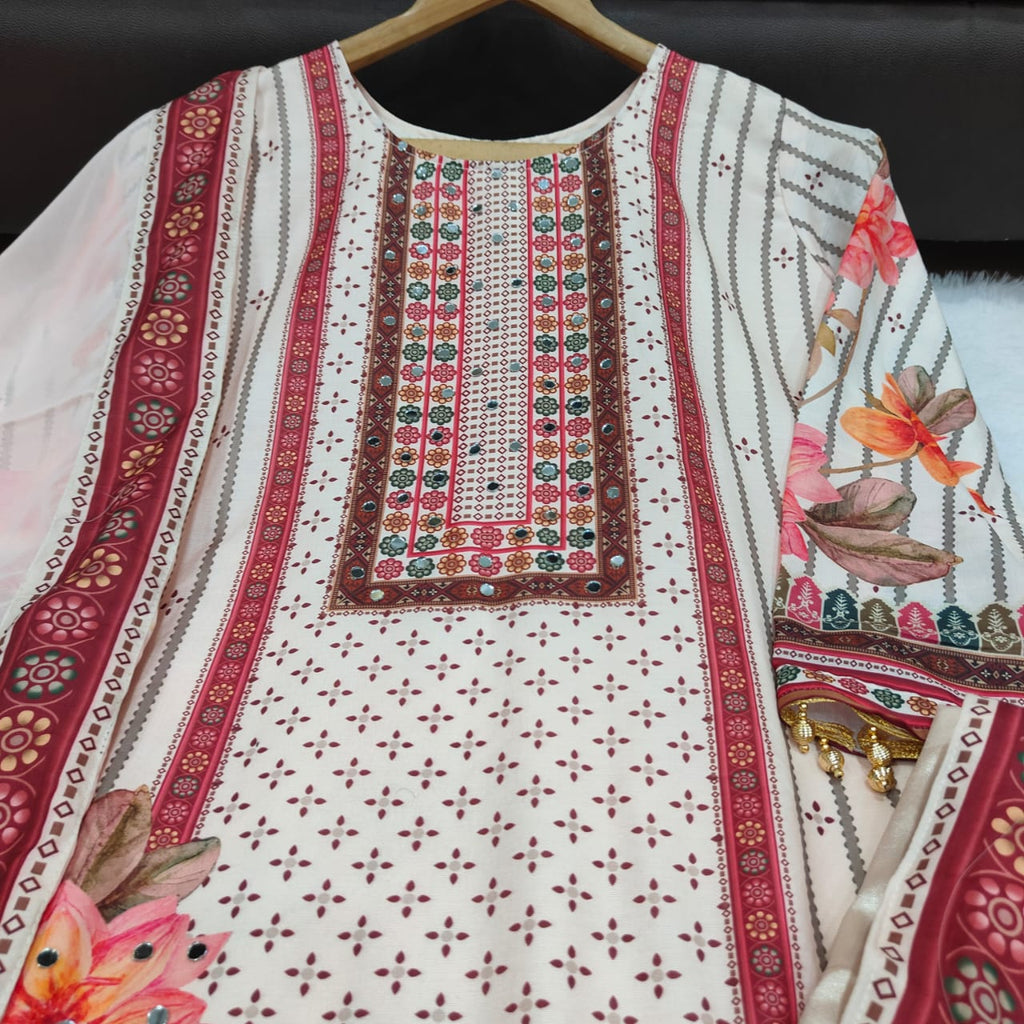 Exquisite Muslin Pakistani Suit with Original Mirror Work