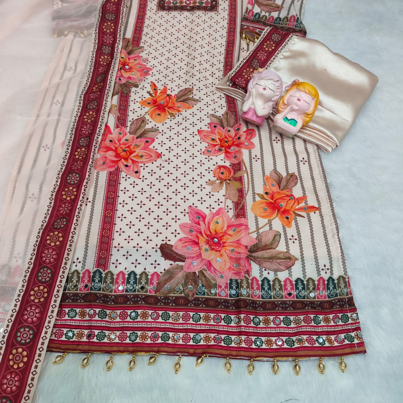 Exquisite Muslin Pakistani Suit with Original Mirror Work